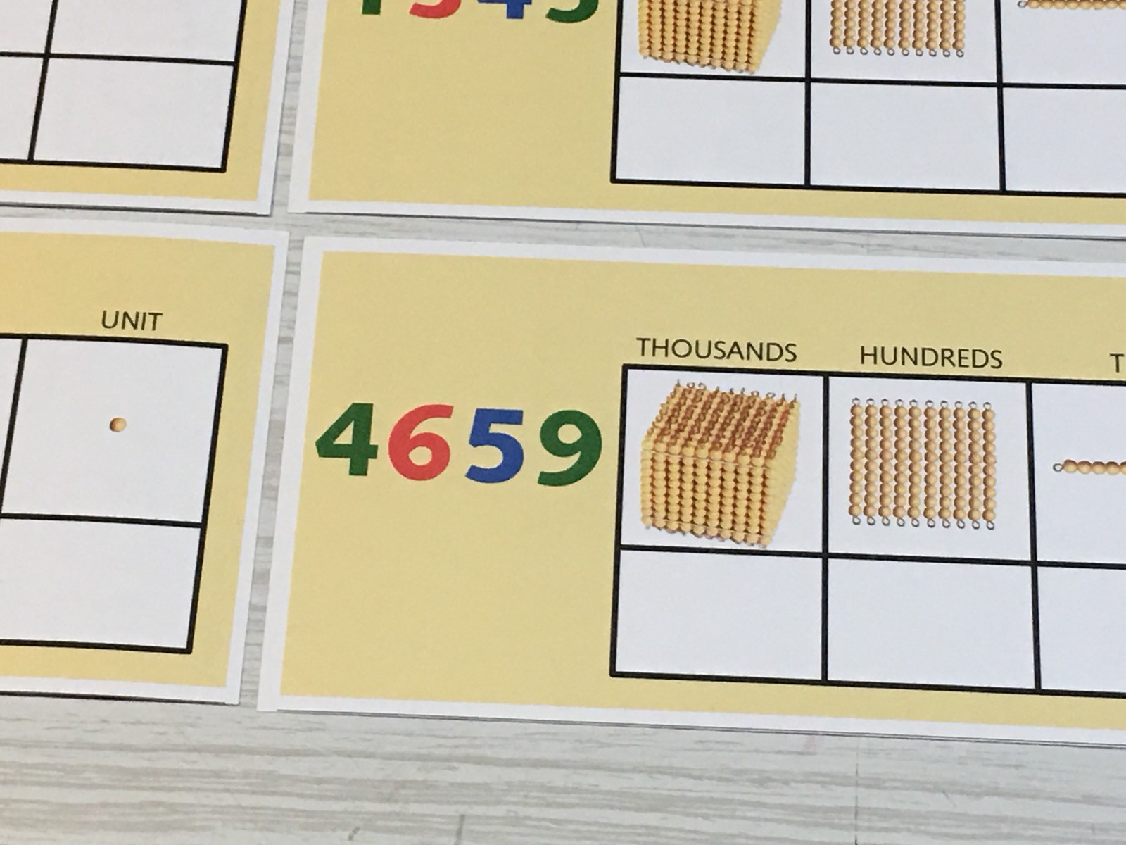 Golden Beads Place Value Kit – 21 – Laminated dry erase cards