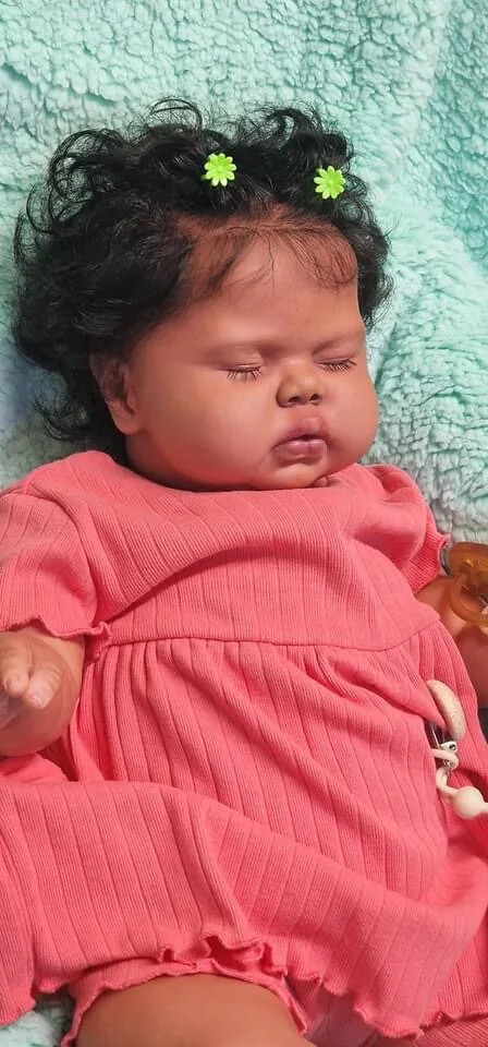 24inch Lifelike Reborn Doll Hand-rooted Hair Toddler Girl Pickle Dark Skin Gifts