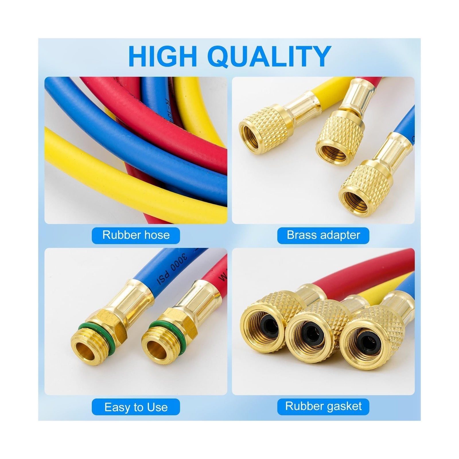A/C Charging Hose Kit – 5ft R134A – 1/2″ SAE – 3 Colored – 1Set