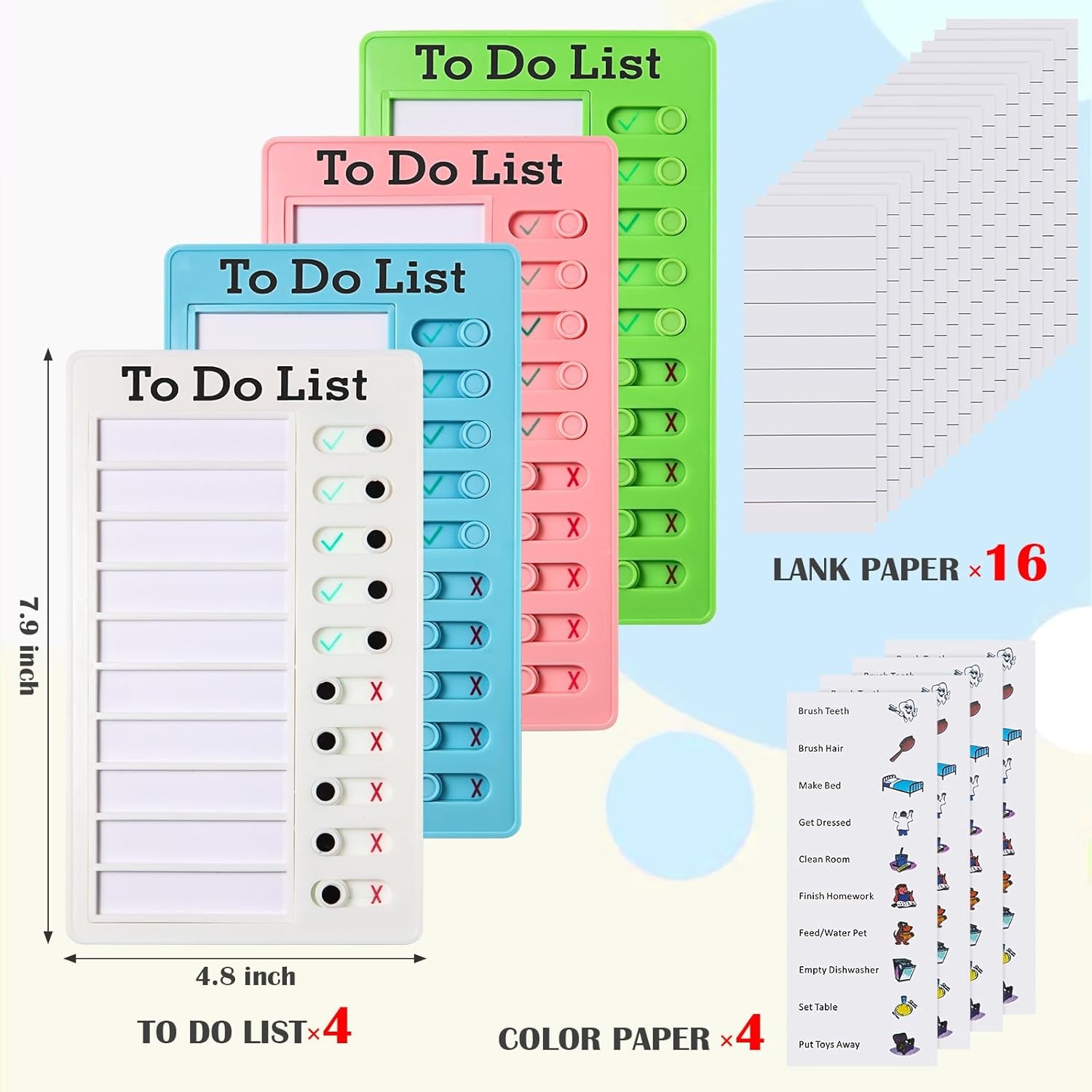 Chore Chart for Kids Daily Sliding Task Board Checklist Visual Schedule 4pk