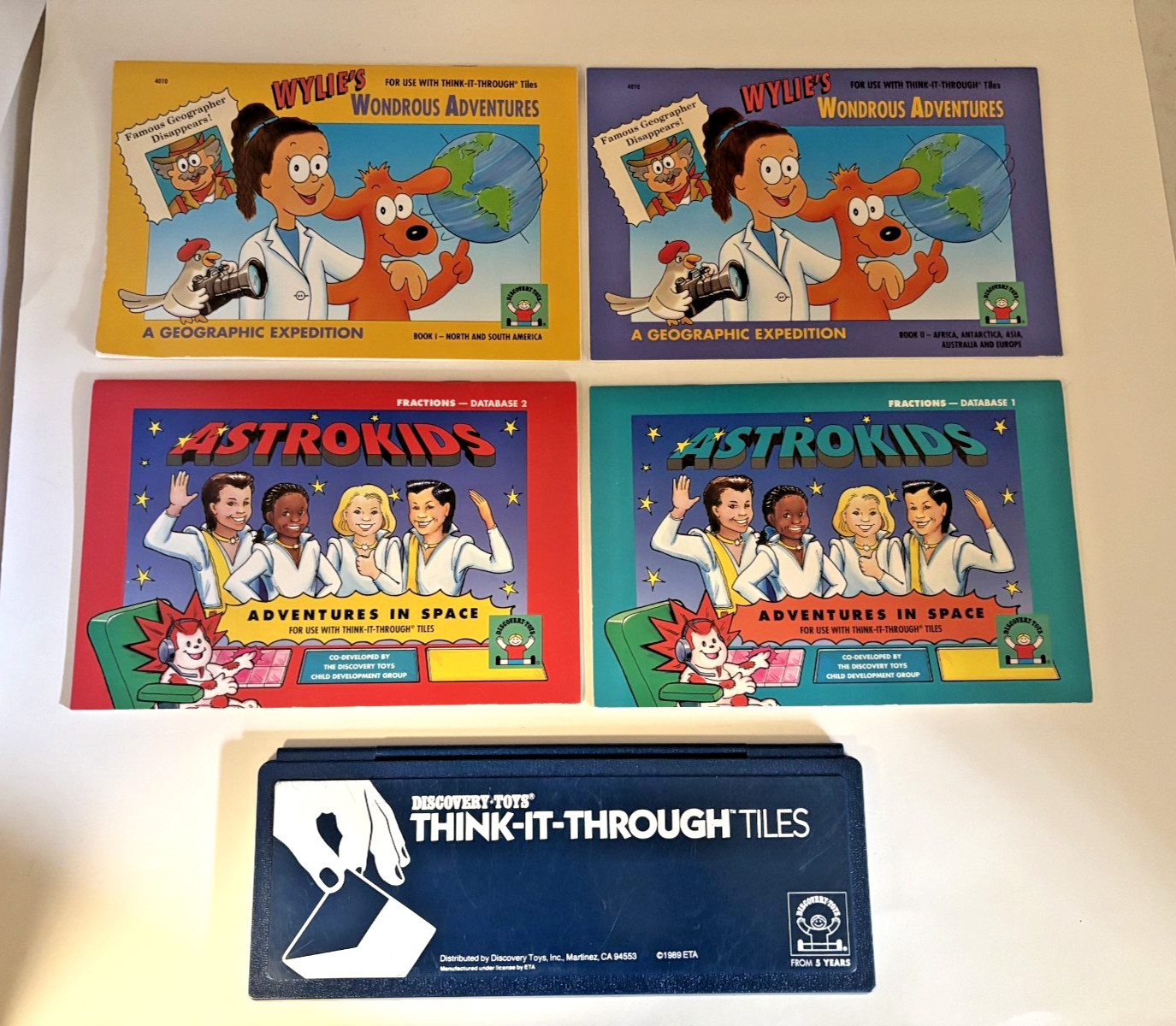 Vintage 1980s Discovery Toys Think It Through Tiles + 12 Books Map Learning Set