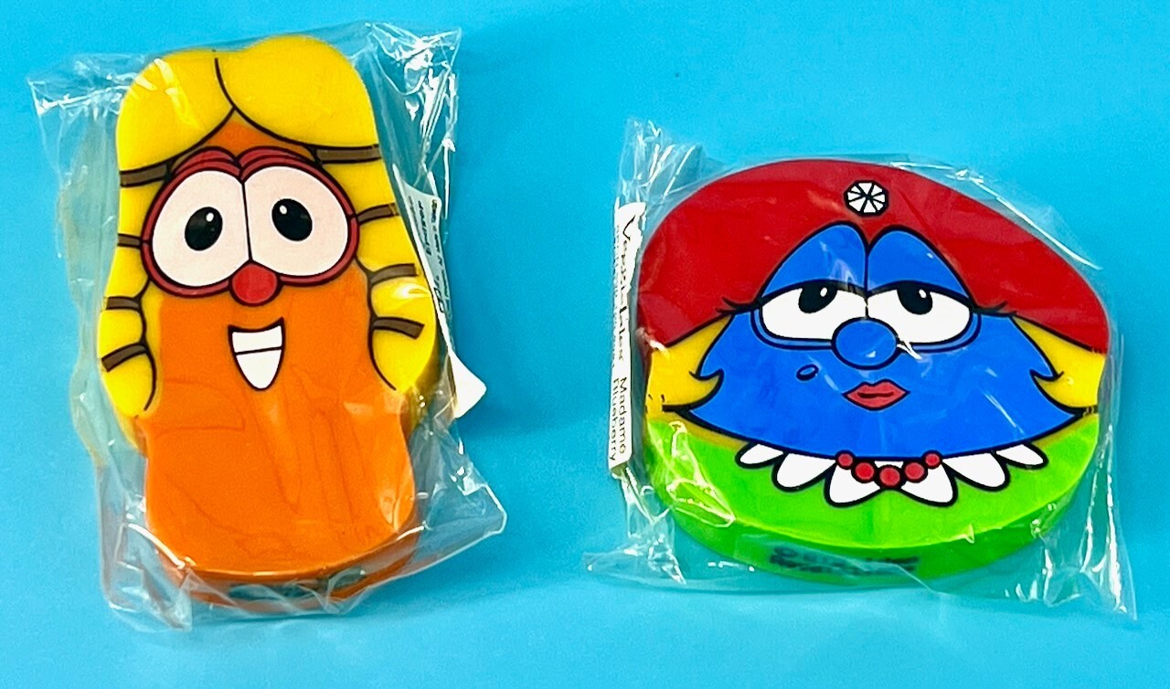 Vtg Veggie Tales Jumbo Erasers & Pencil Big Idea Laura Blueberry Larry-Boy NEW
