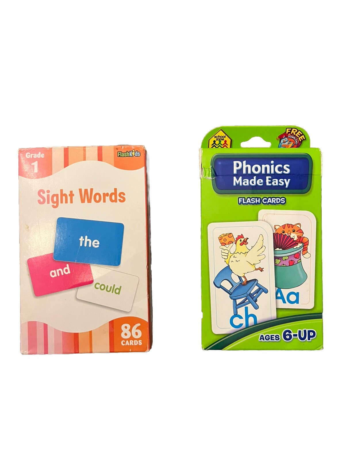 Lot Of 2 SZ Phonics Made Easy And Grade 1 Site Word Flash Cards Ages: 6-UP