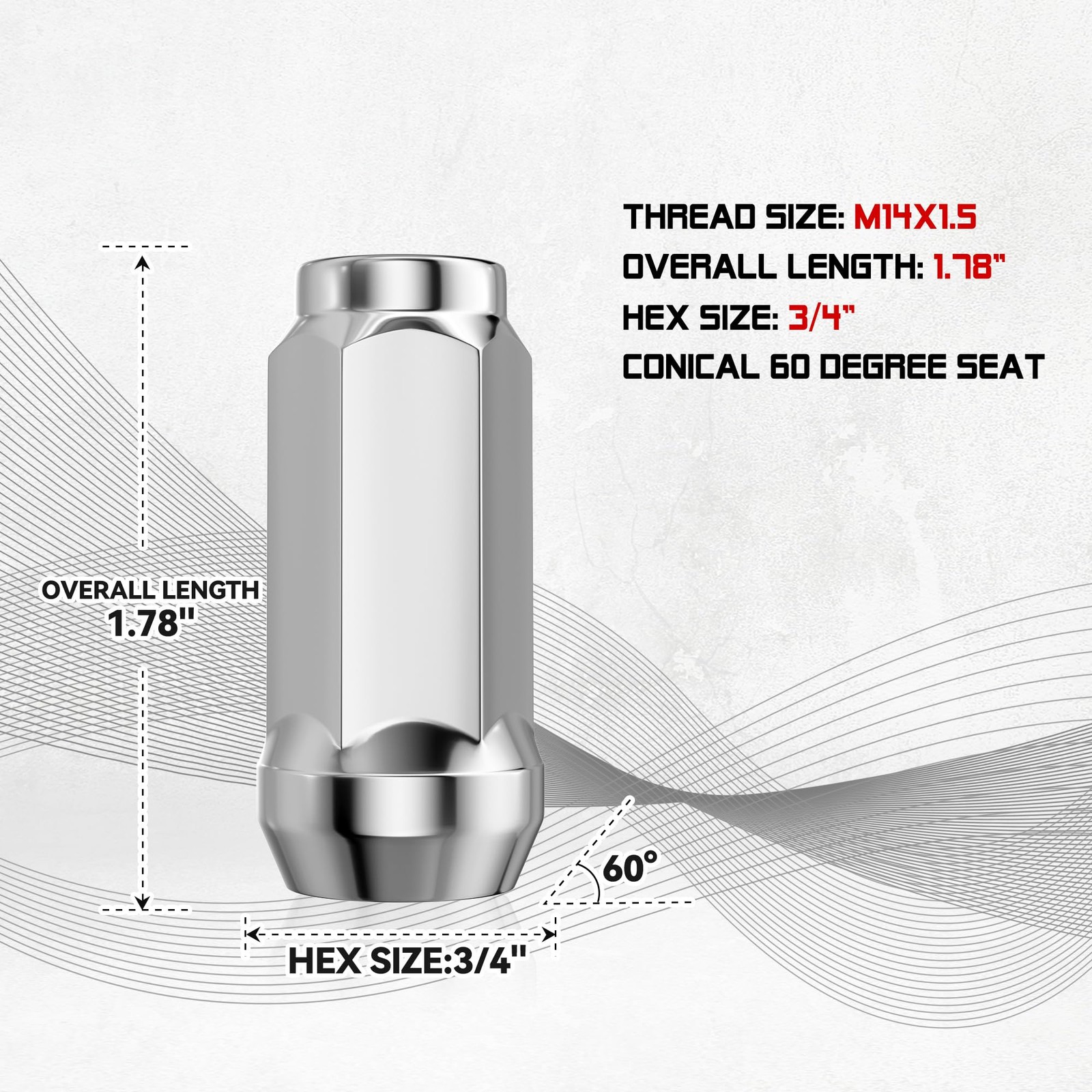 FLYCLE 24pc 14×1.5 M14x1.5 Chrome Lug Nuts