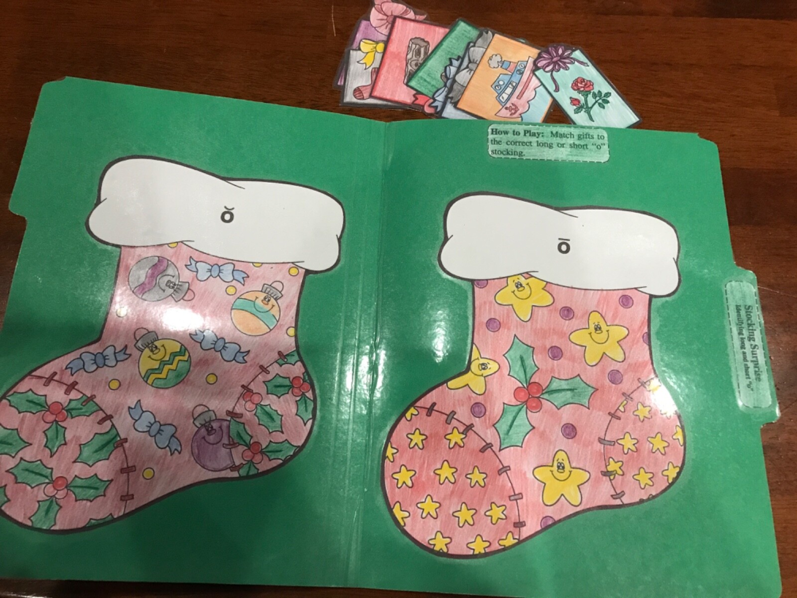 Stocking Surprise ! Long short “o”Grade K language Art file folder game teacher