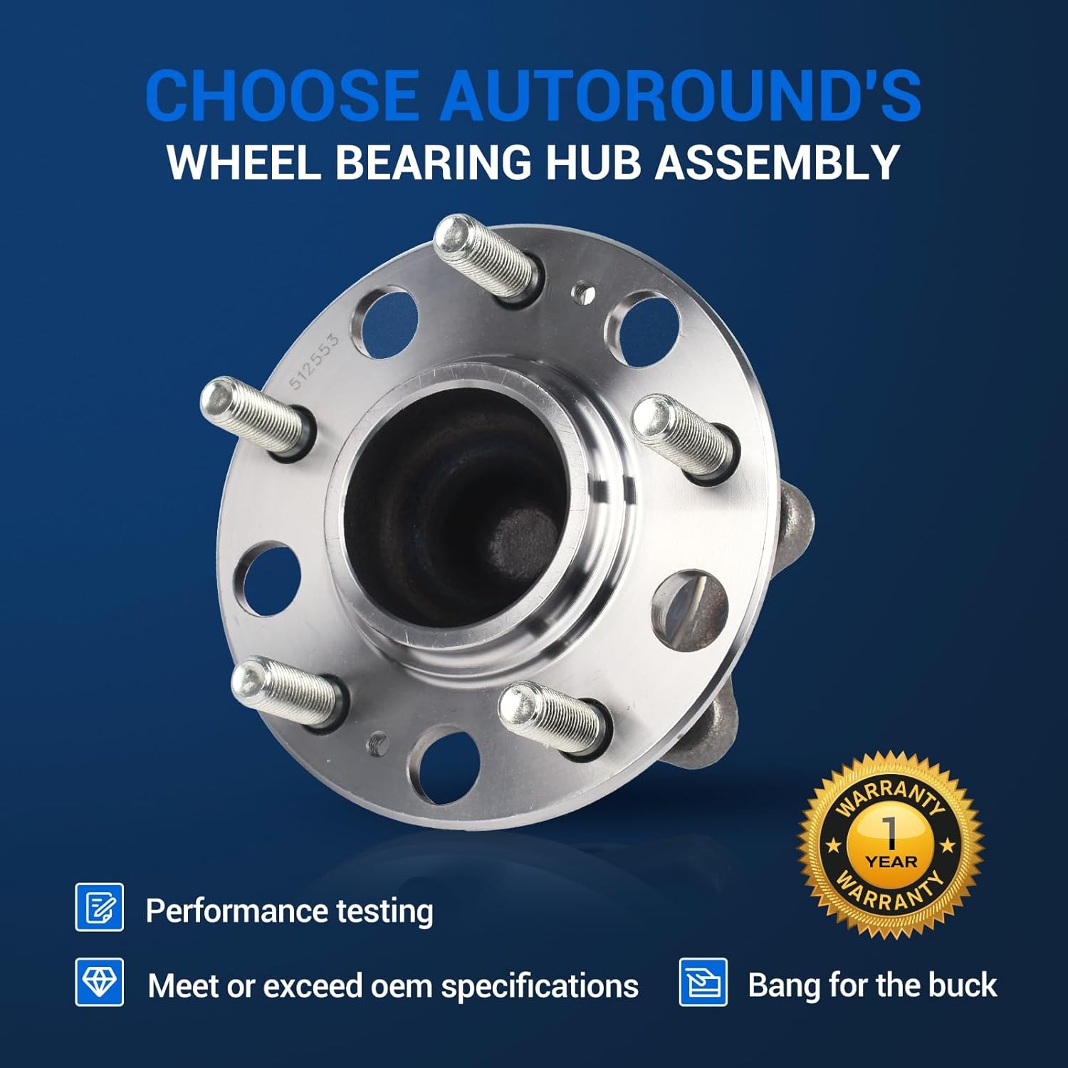 Autoround 512553 Rear Wheel Bearing and Hub Assembly Compatible with Hyundai