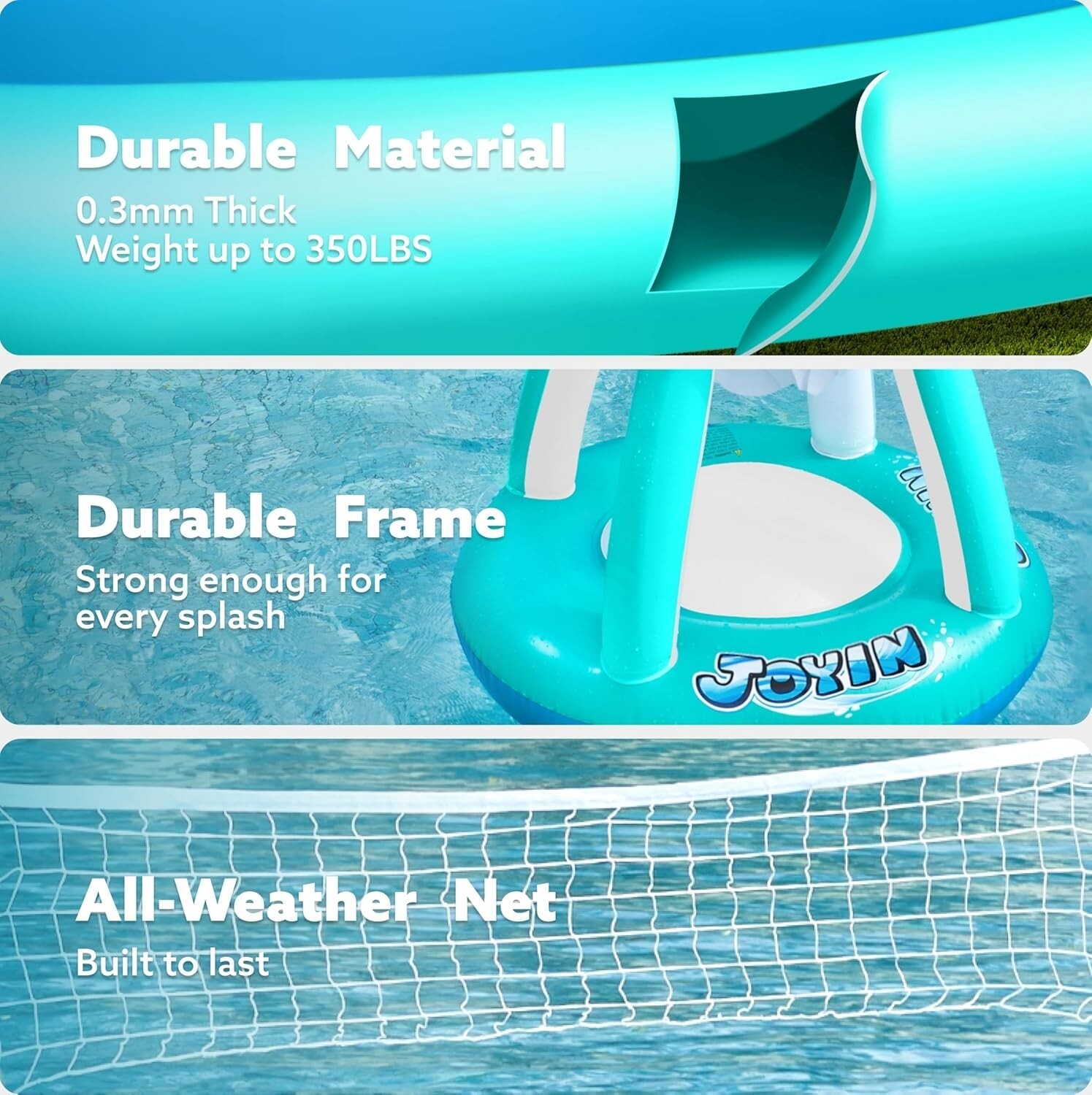 JOYIN XL Inflatable Pool Float Set, 125” Volleyball Net & Basketball Hoops,