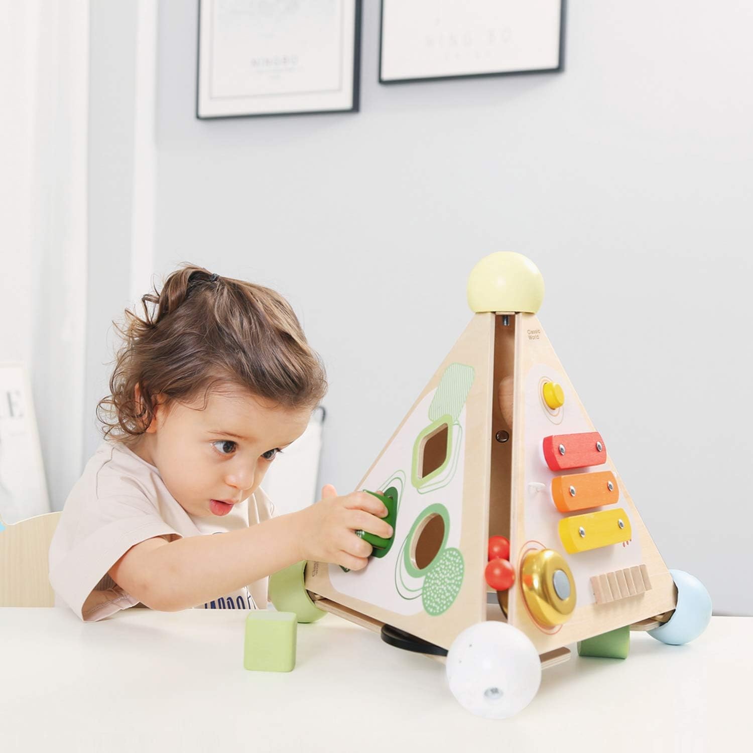 Classic World Wooden Pyramid Activity Box, Educational Activity Cube, Baby Multi