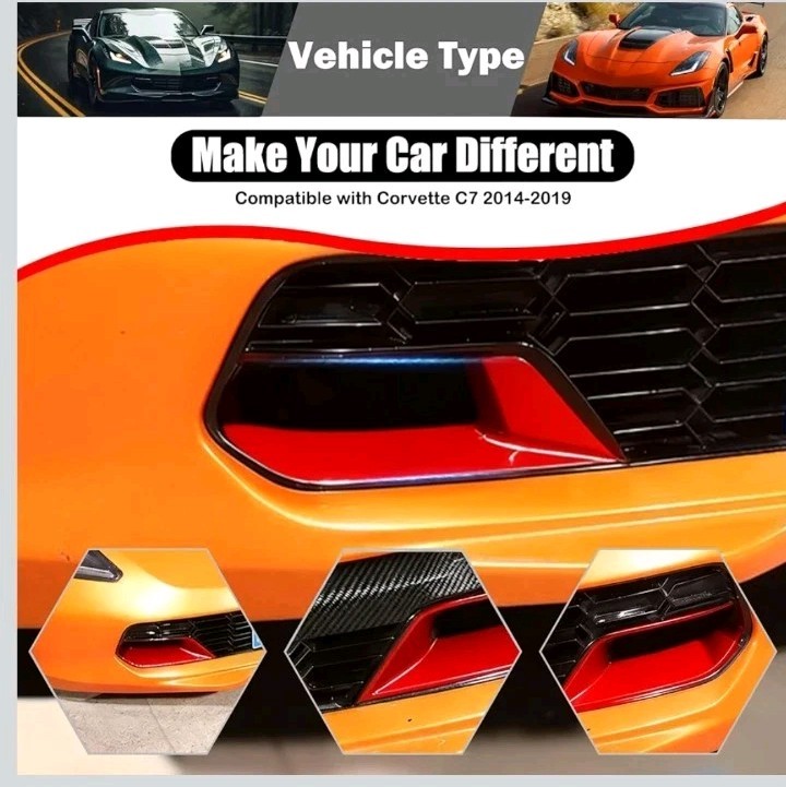 Front Bumper Side Air Duct Vent Frame for Corvette C7 Z06 2014-2019 ABS Car Red