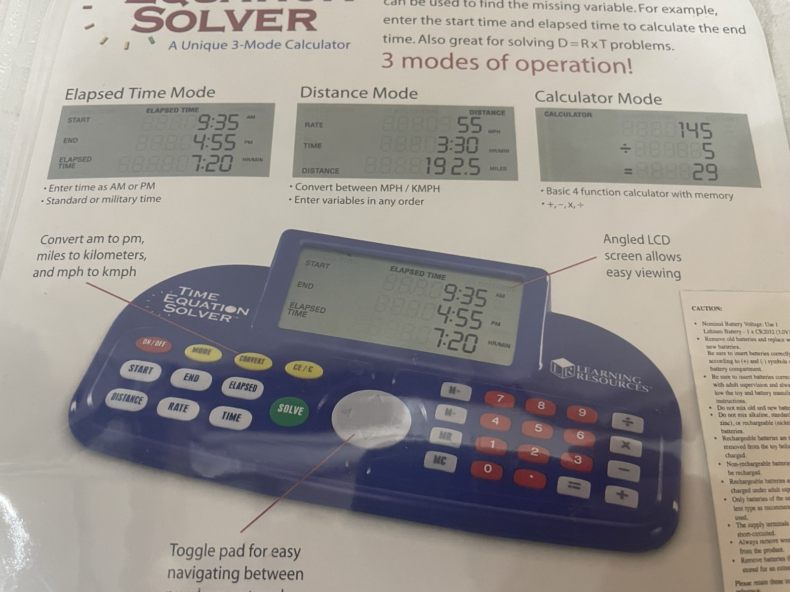Learning Resources Time & Distance Equation Solver 3 Mode Calculator New