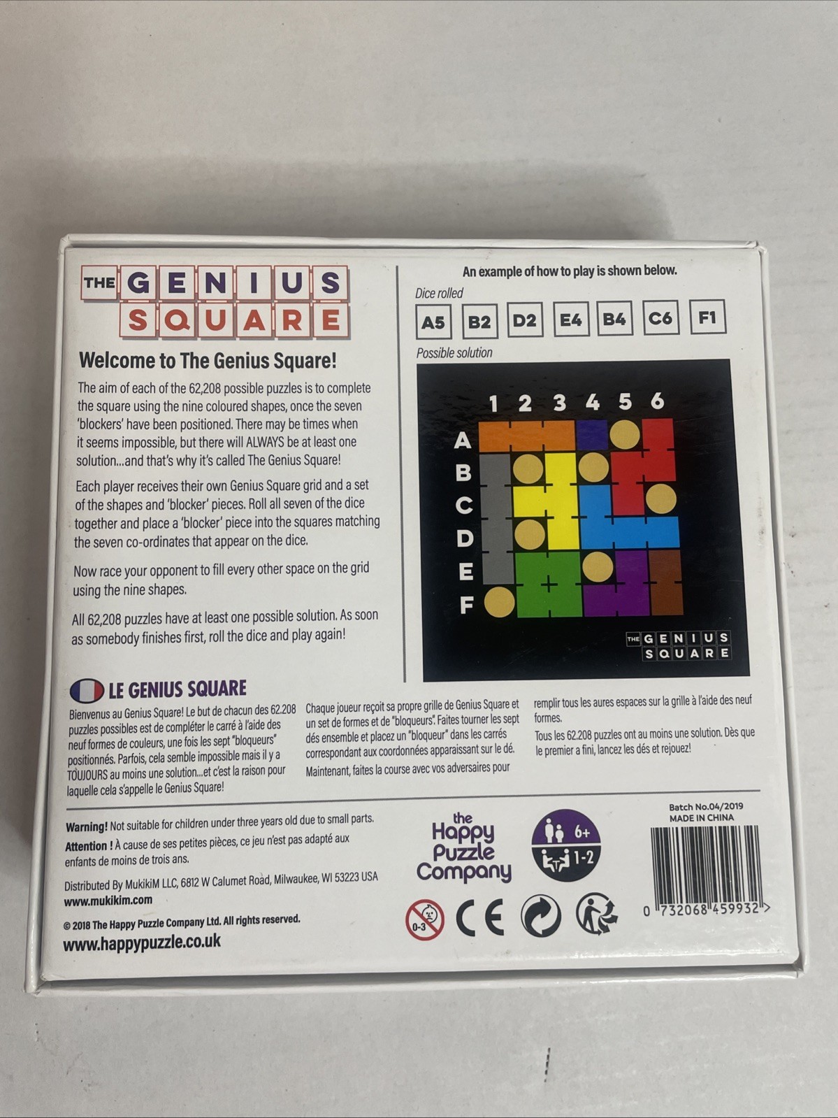 The Genius Square STEM Puzzle Game The Happy Puzzle Company 2019 Age 6+ 1-2 Play
