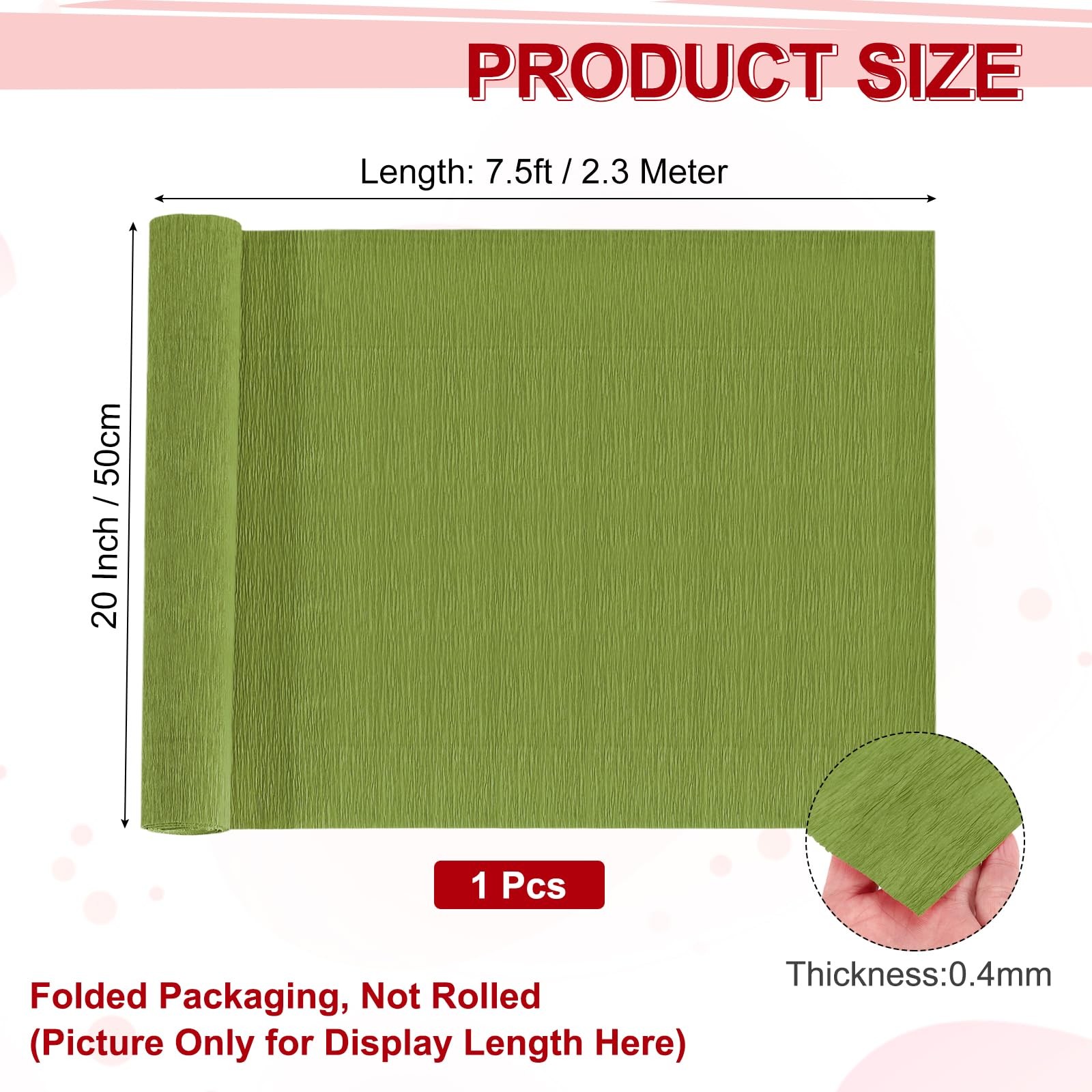 MECCANIXITY Crepe Paper Rolls 7.5ft Long 20 Inch Wide for Various Olive Green