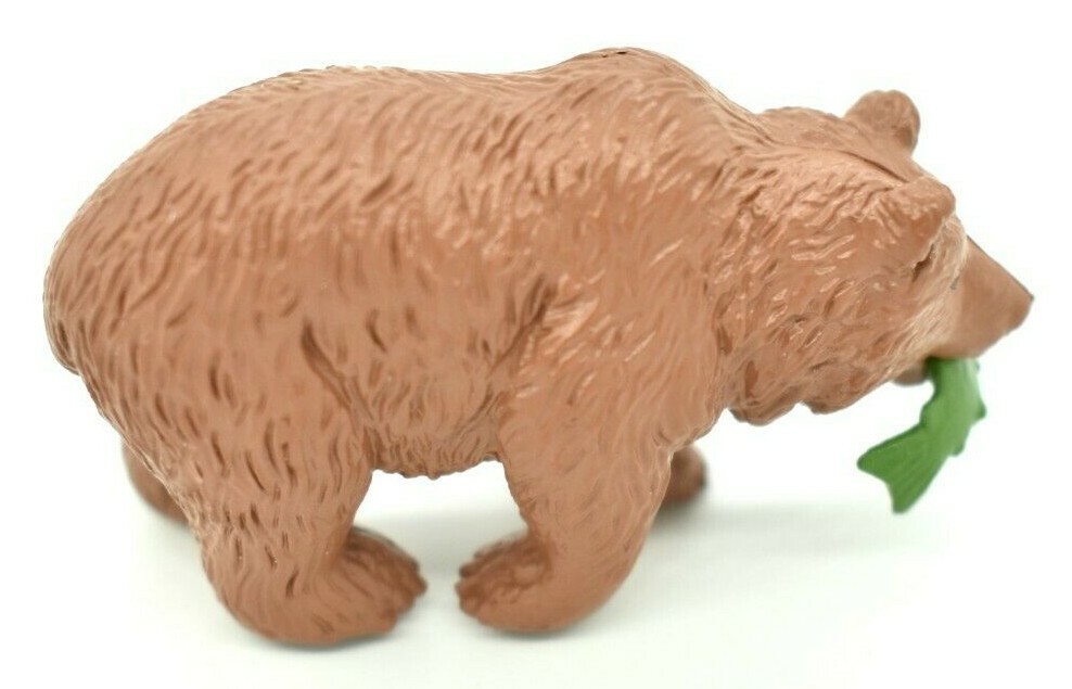 Grizzly Bear, Brown Bear with Fish Realistic Small Toy Model Plastic 2″ F3528