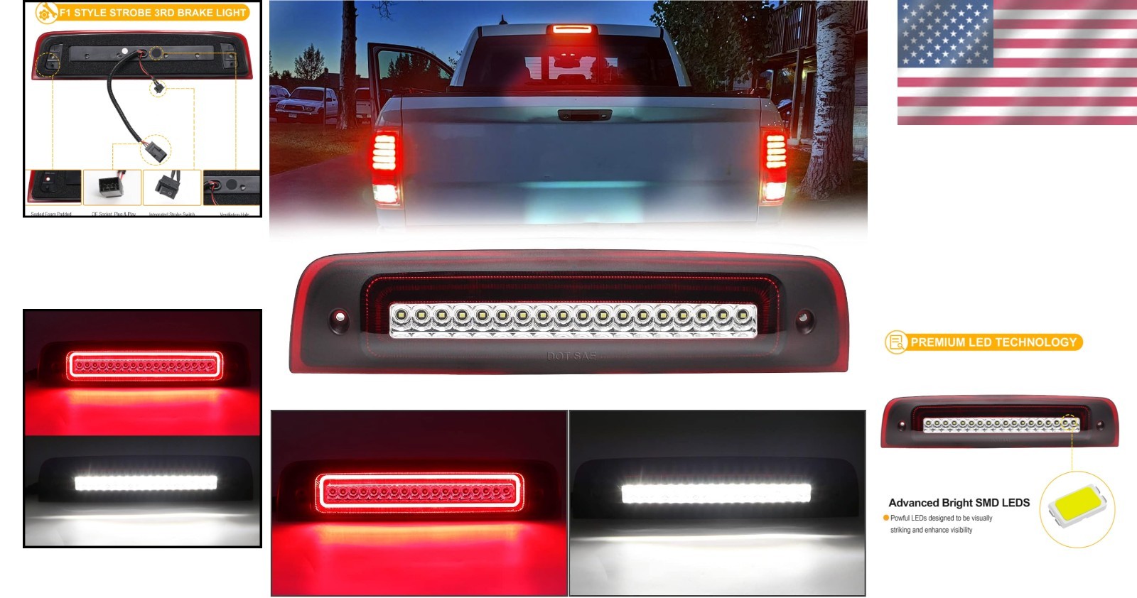 Ram 1500 3rd Brake Light LED Strobe F1 Style Red Flash Cargo Lamp