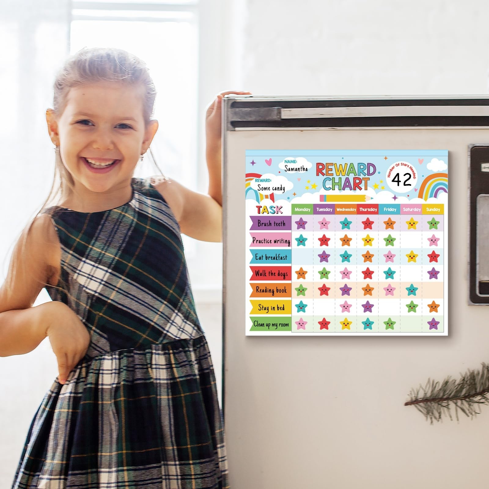 Magnetic Reward Chart for Kids – 26 Rainbow Chore Charts & 1960 Stickers – Devel