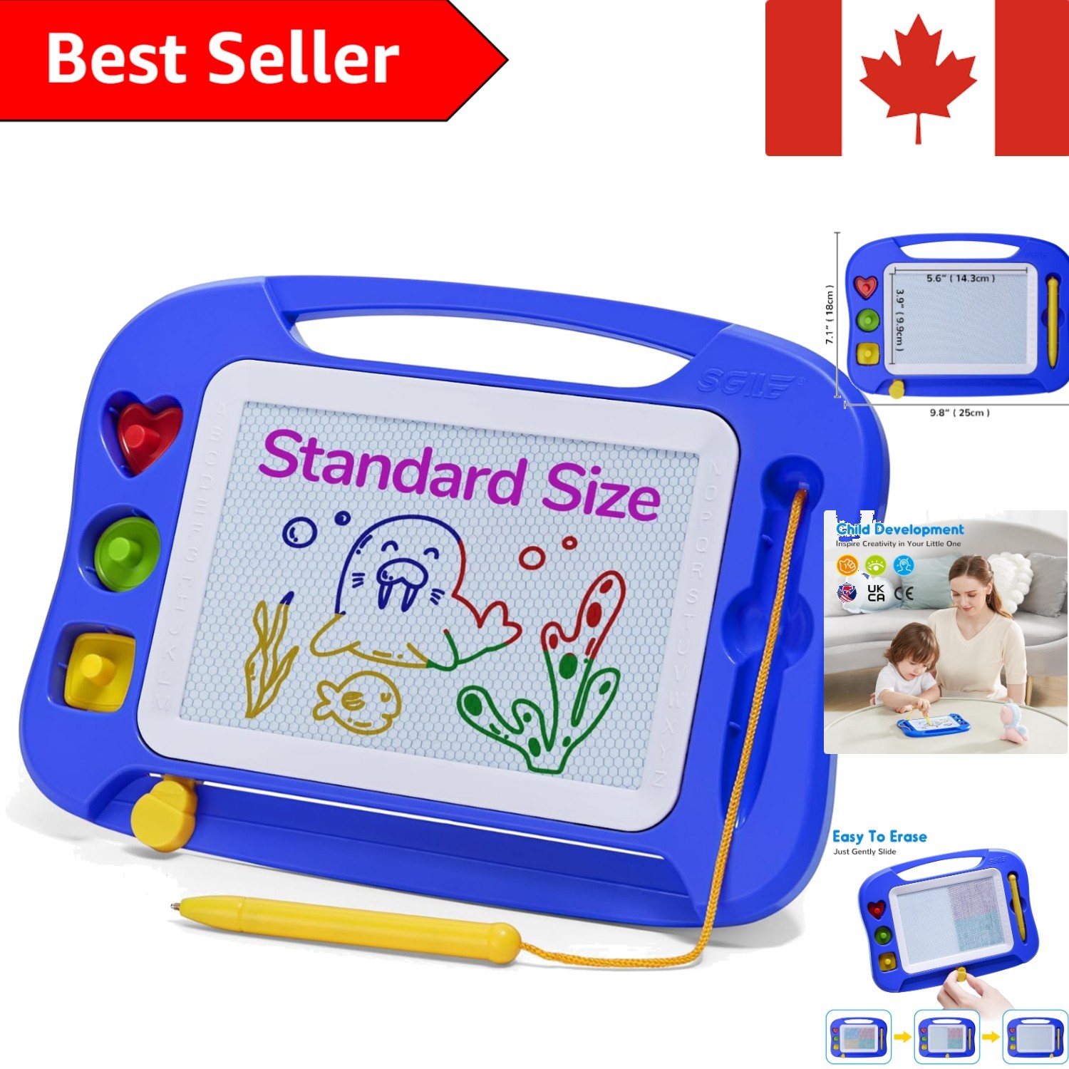 Large 10x7in Magnetic Doodle Pad with 3 Stamps – Creative Learning Toy for Kids