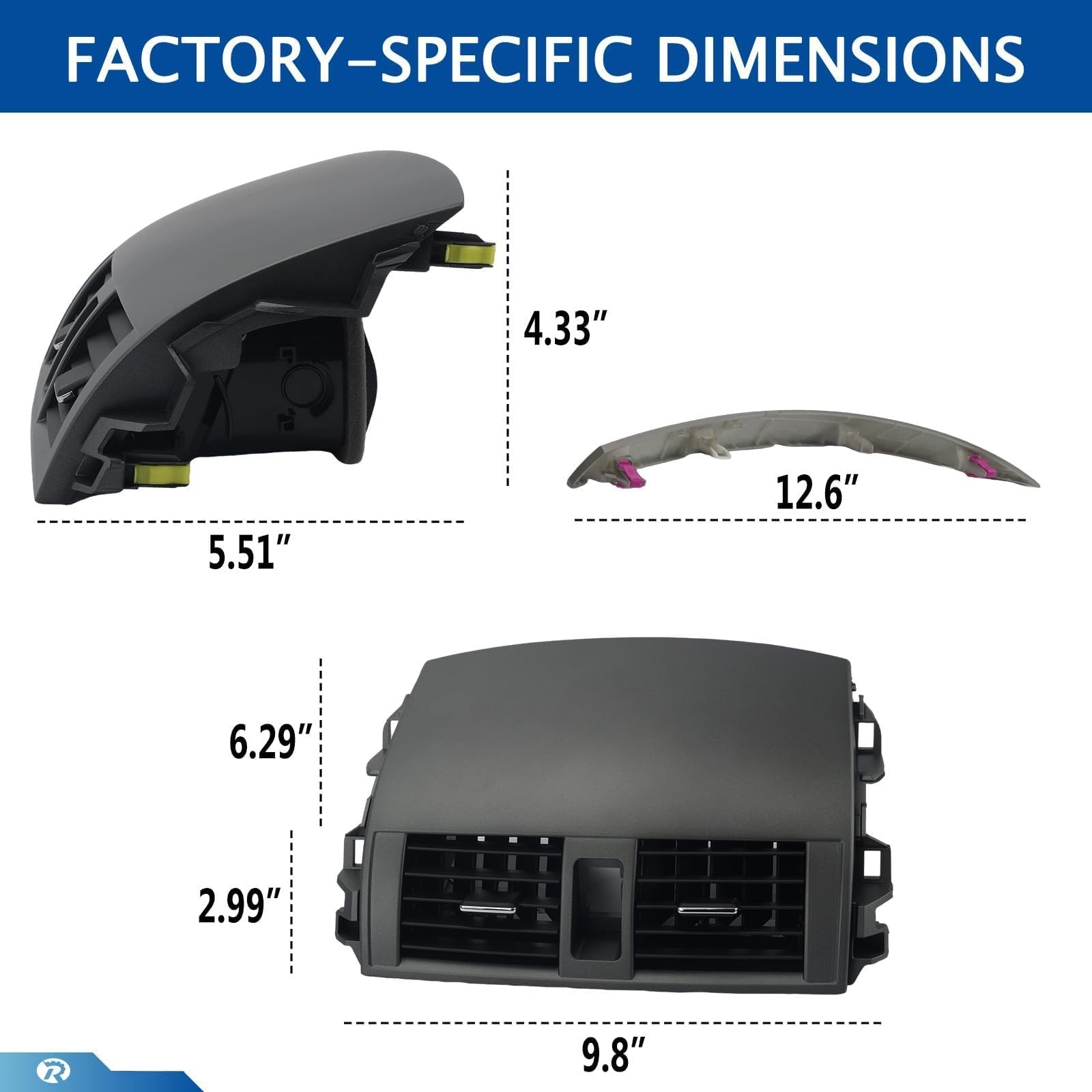 RARAYC Dashboard Trim Kit Compatible with Center A/C Vent Panel+Trim Strips