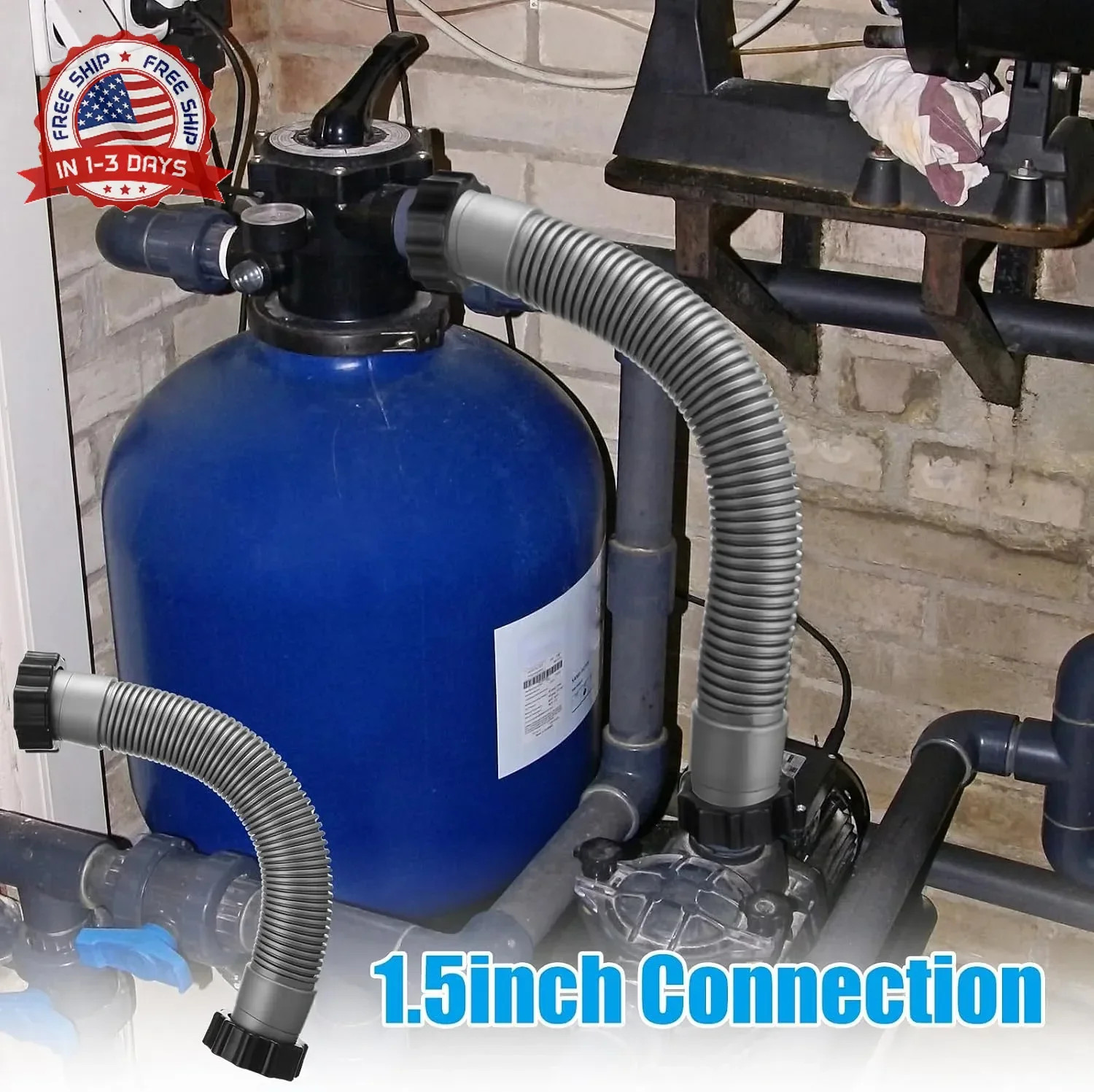 EBOOT 1 Pack 16 Inch Pool Pump Hoses for Above Ground Pools 1.5″ Diameter Sand F