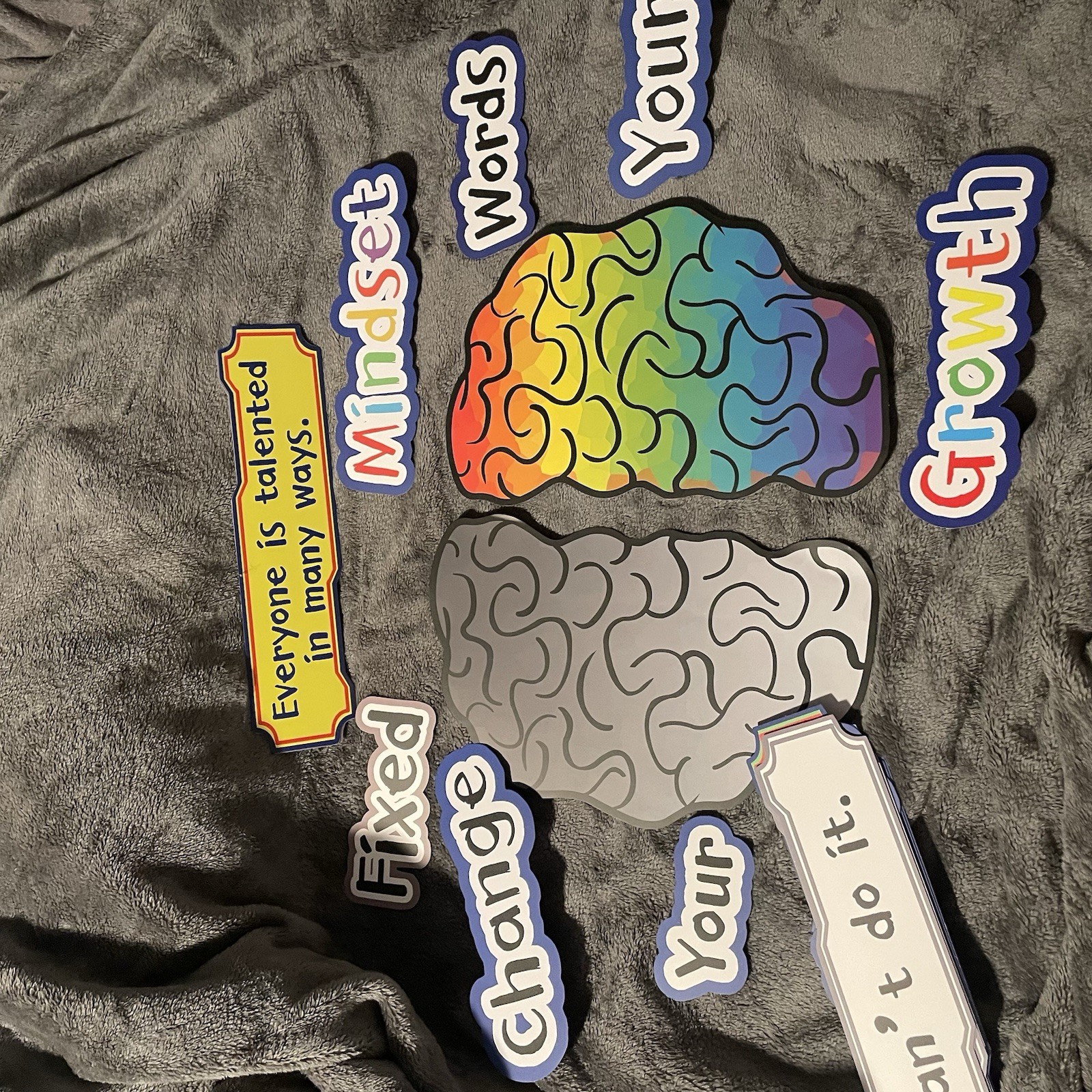 Growth Mindset Bulletin Board Set, 2-Piece Brain With Affirmation Cards.