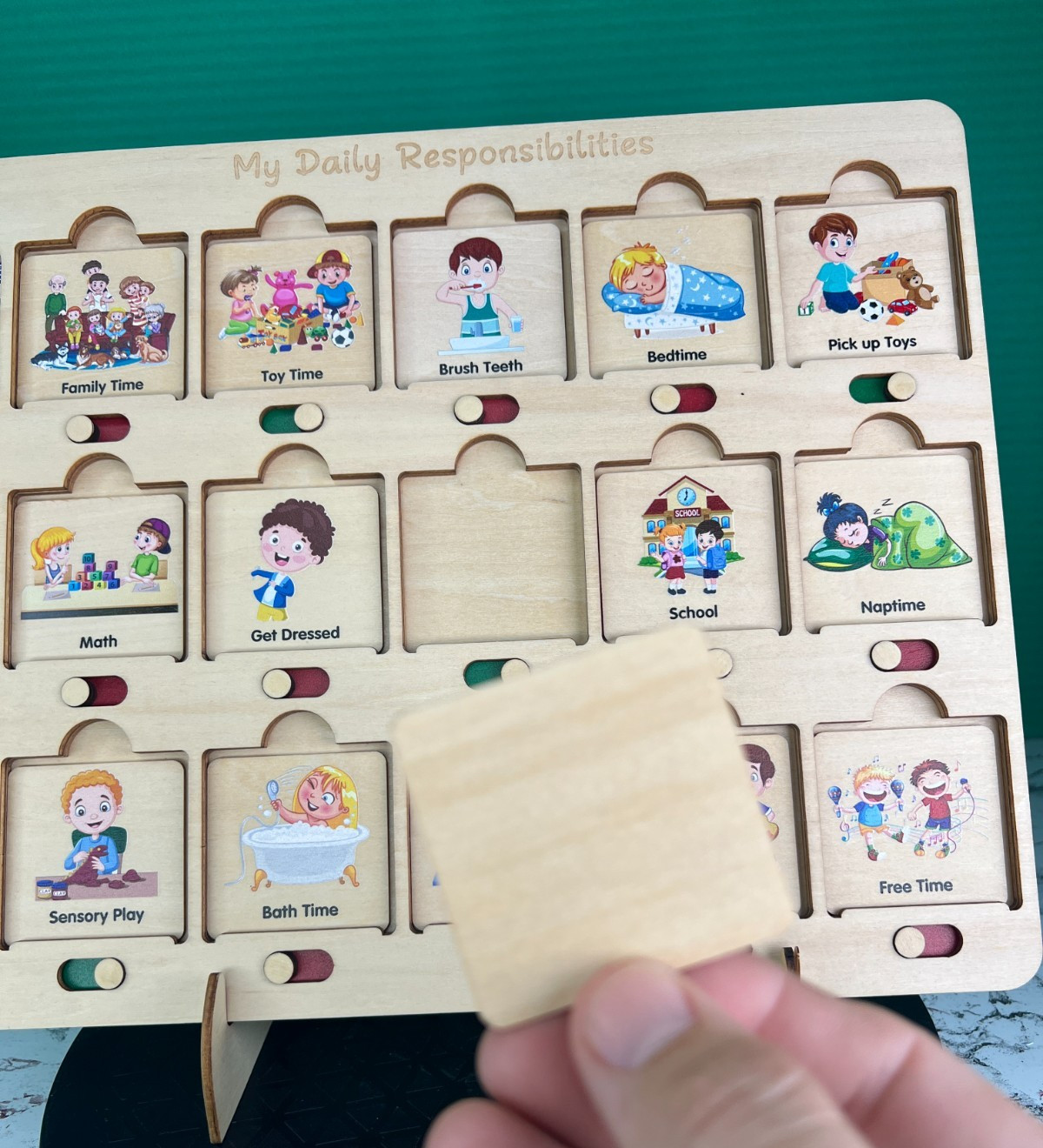 Wooden Montessori Daily Responsibilities Chart Routine Board for Toddlers Kids