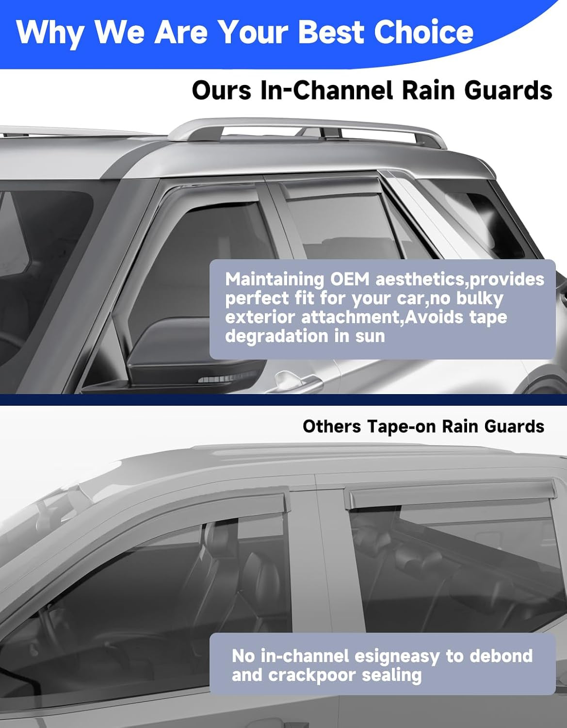 In-Channel Window Rain Guards Fit for Ford Explorer 2020 2021 2022 2023 2024 202