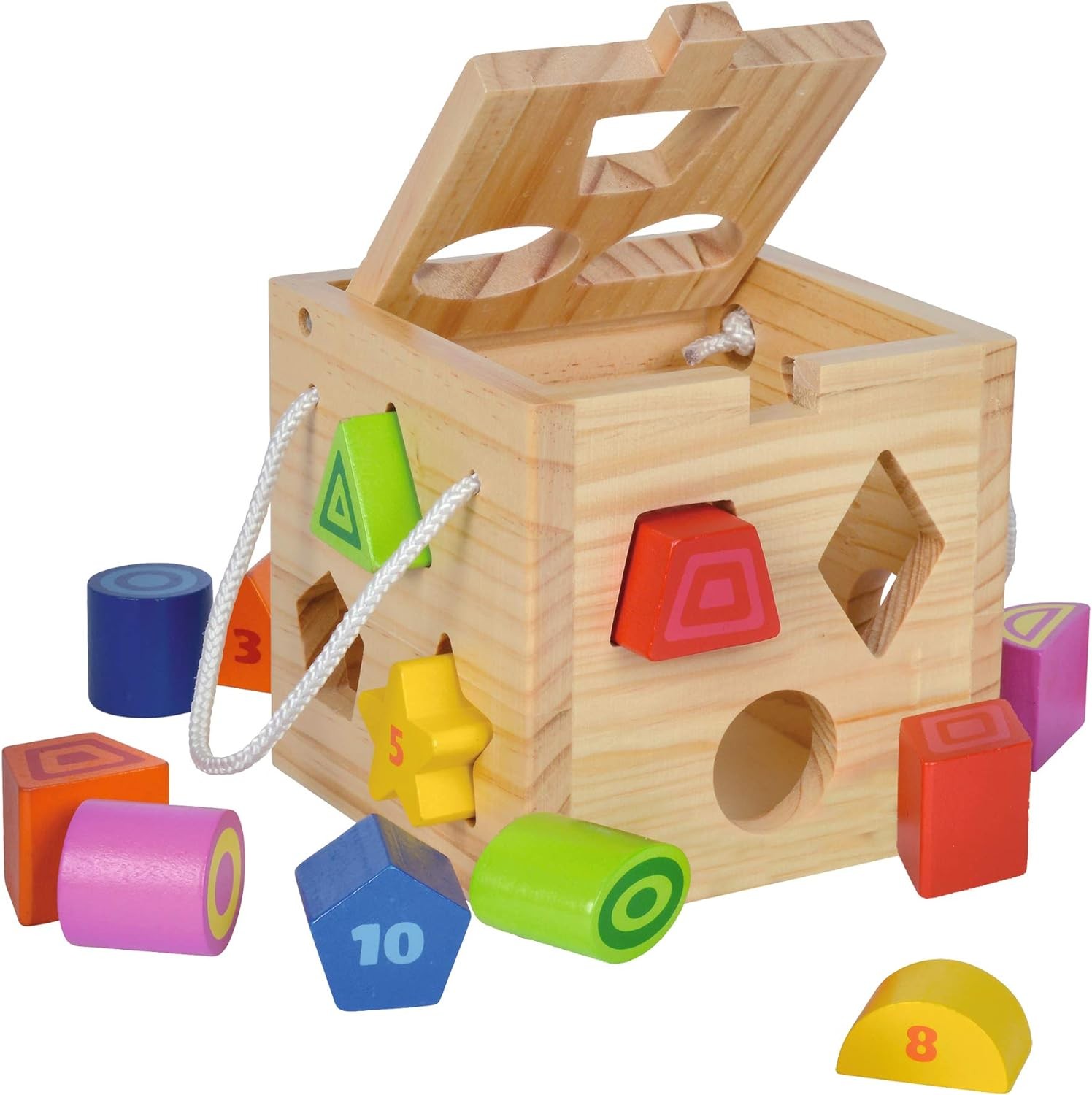 Eichhorn Wooden Shape Sorting Cube with 12 Colourful Blocks with Number and Lett