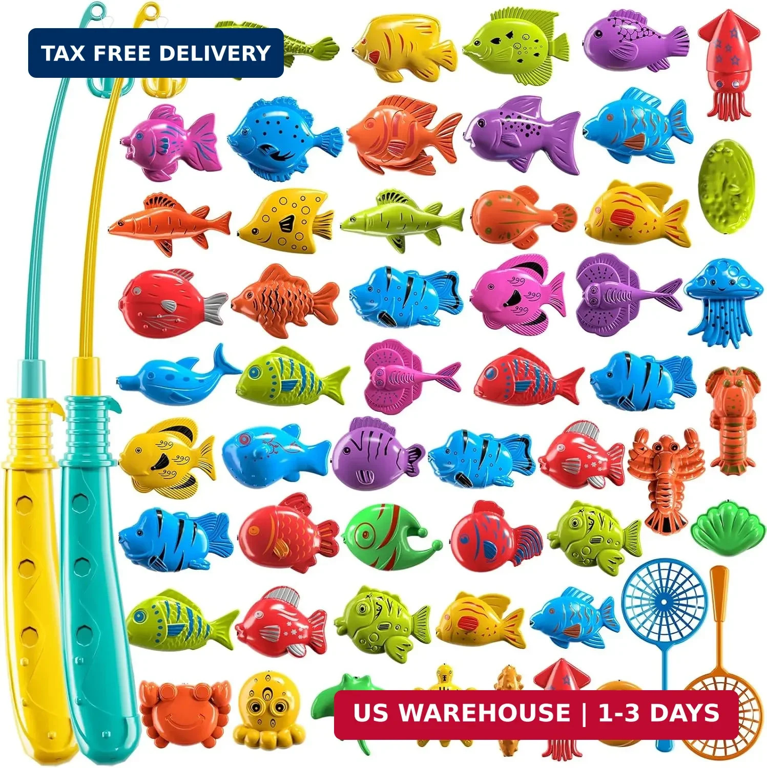 TEMI Fishing Toy Game for Kids 3 4 5 6 7 8 Years Old, 51 Fish Bath Playset for T
