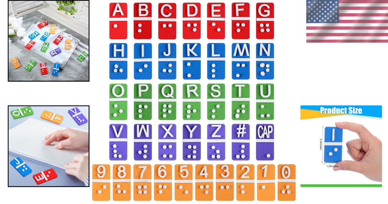 Multicolor Braille Alphabet and Number Tiles Set