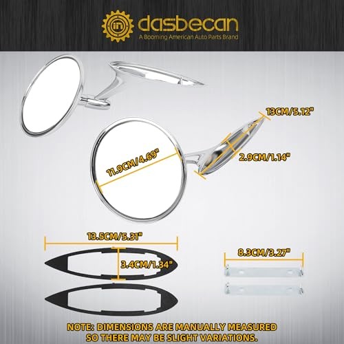 Dasbecan Round Bowtie Outside Rearview Mirrors Ribbed Base Compatible With 1963