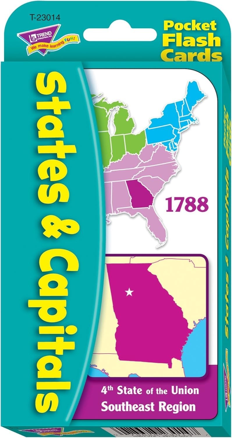 Educational States & Capitals Flash Cards – 56 Two-Sided Cards for School & Home