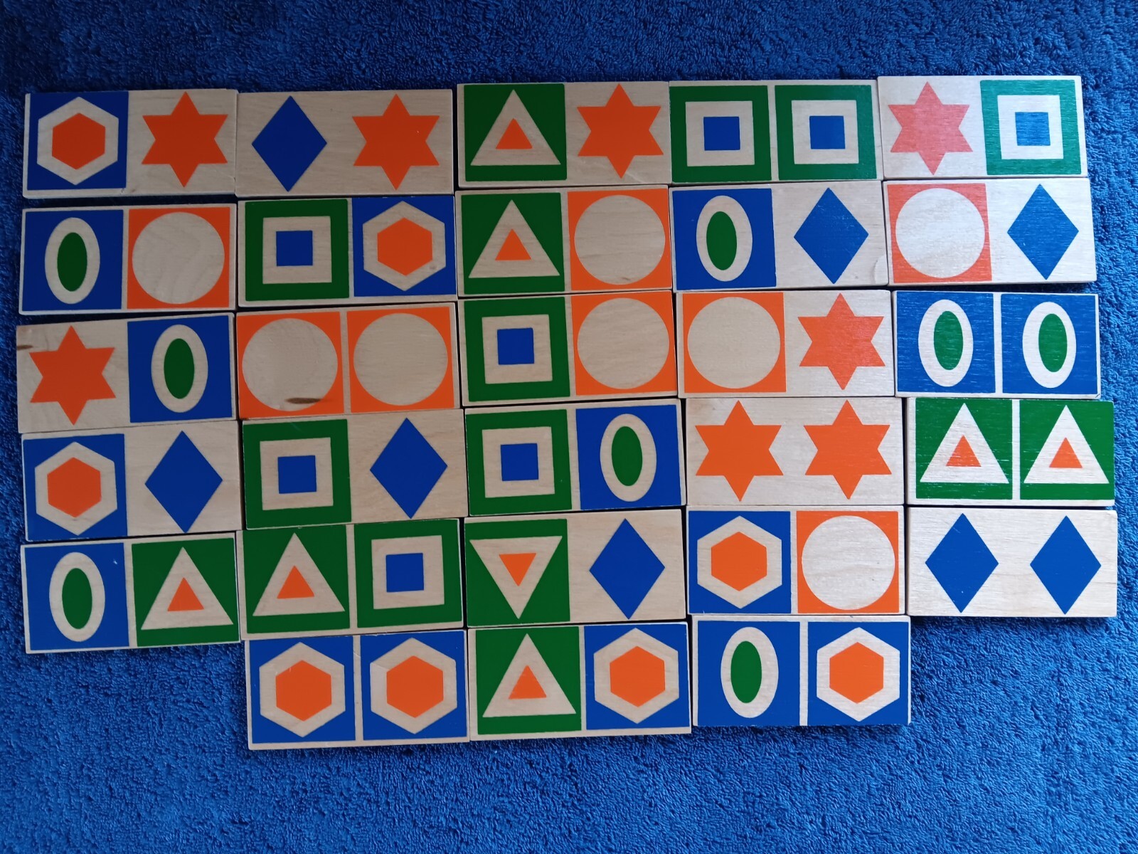 Creative Playthings Shape Dominoes Set Wood Tile Matching Game Kids 28 E0329 VTG
