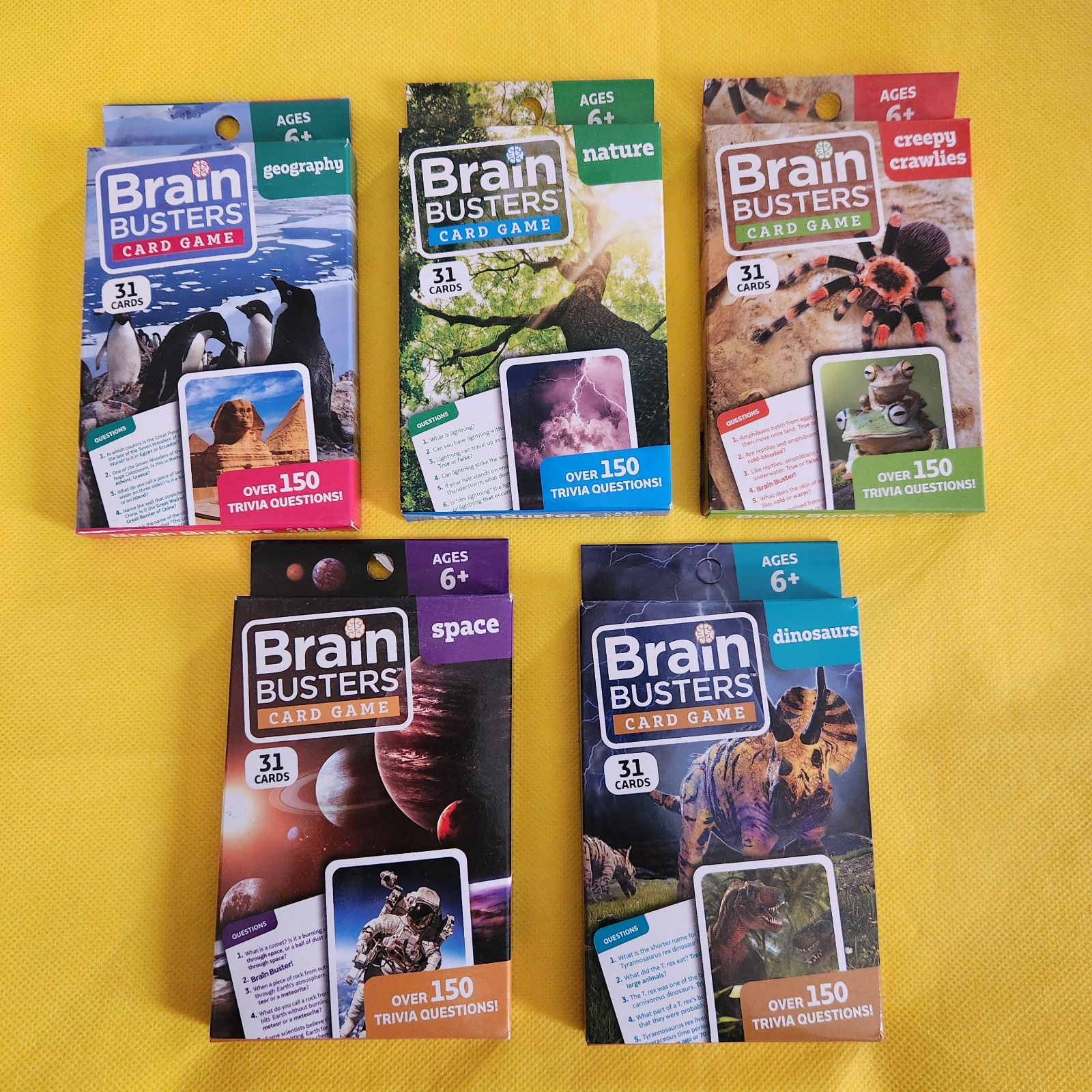 Brain Busters Gaming Cards – Space, -Geography,Dinosaurs, Nature,Creepy Crawlies