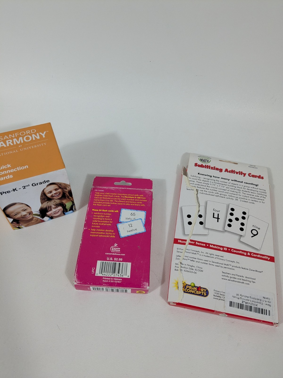 Lot of 3 Educational Flash Cards Quick Connection Sanford Counting Numbers