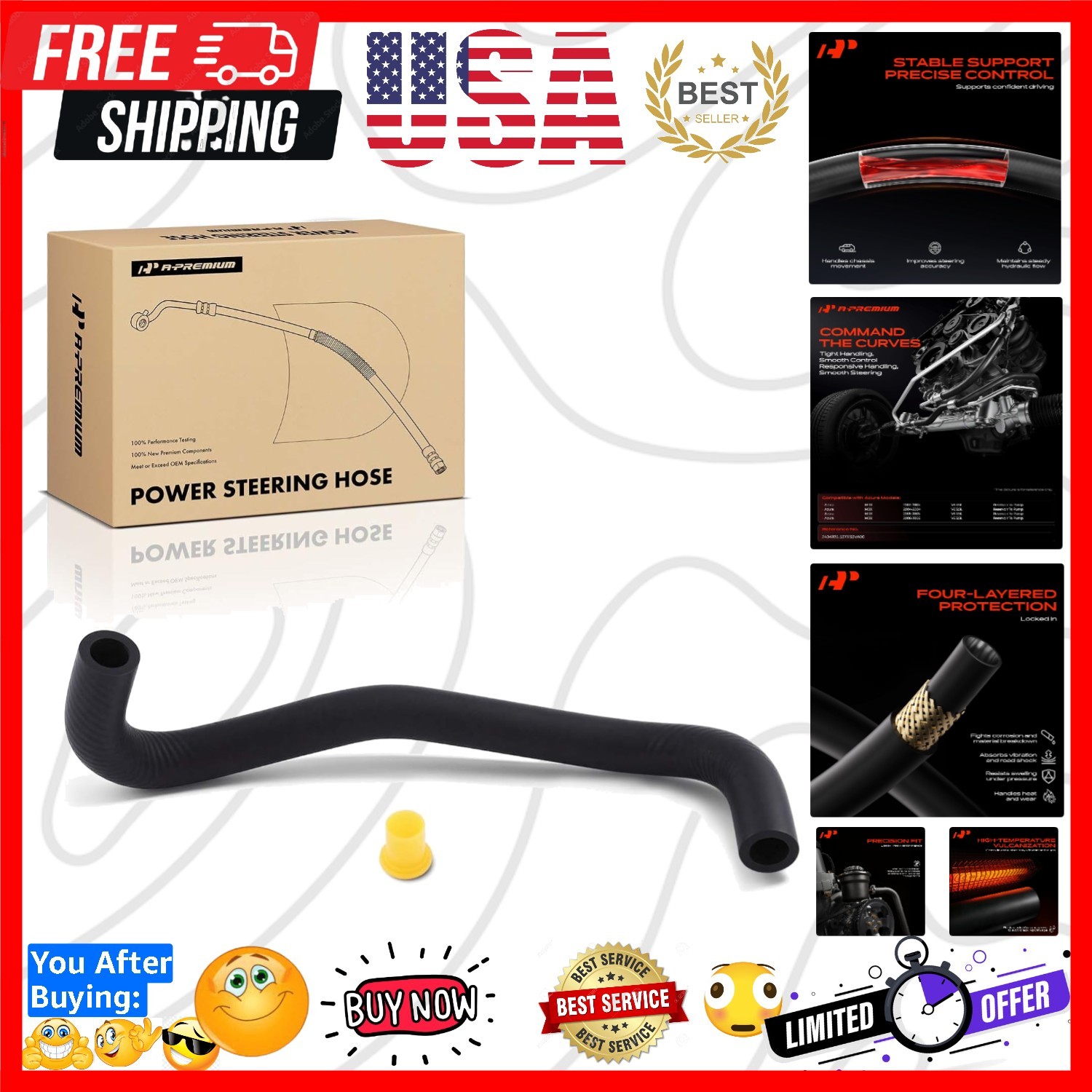 Power Steering Reservoir/Suction Hose Line Assembly Compatible with Acura MDX…