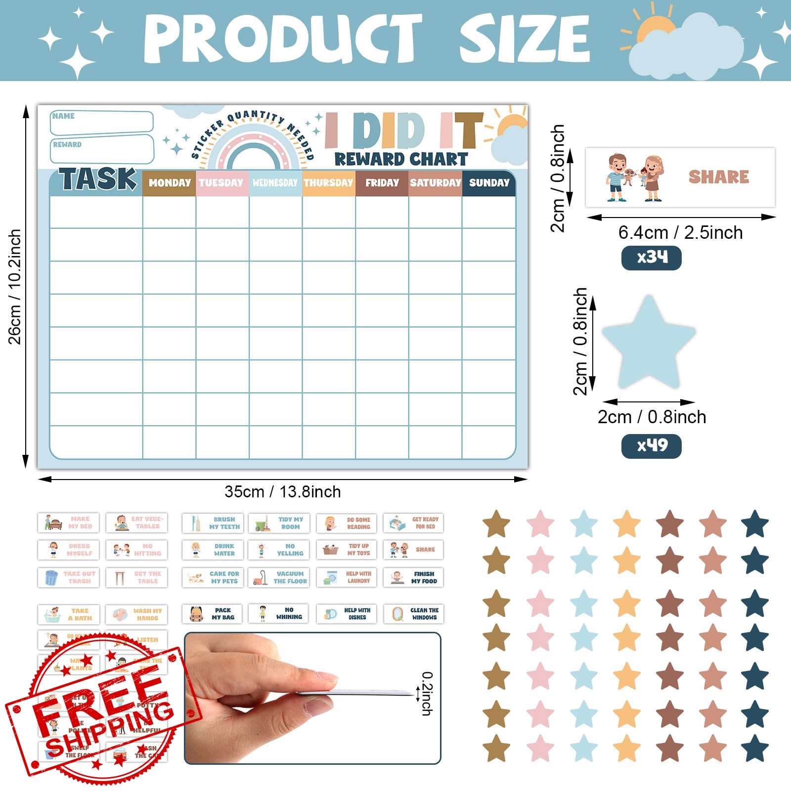 Qyeahkj Magnetic Reward Chart Boho Rainbow