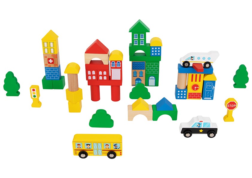 TOOKYLAND wooden building blocks -50pcs – stackable city set, 2 years +