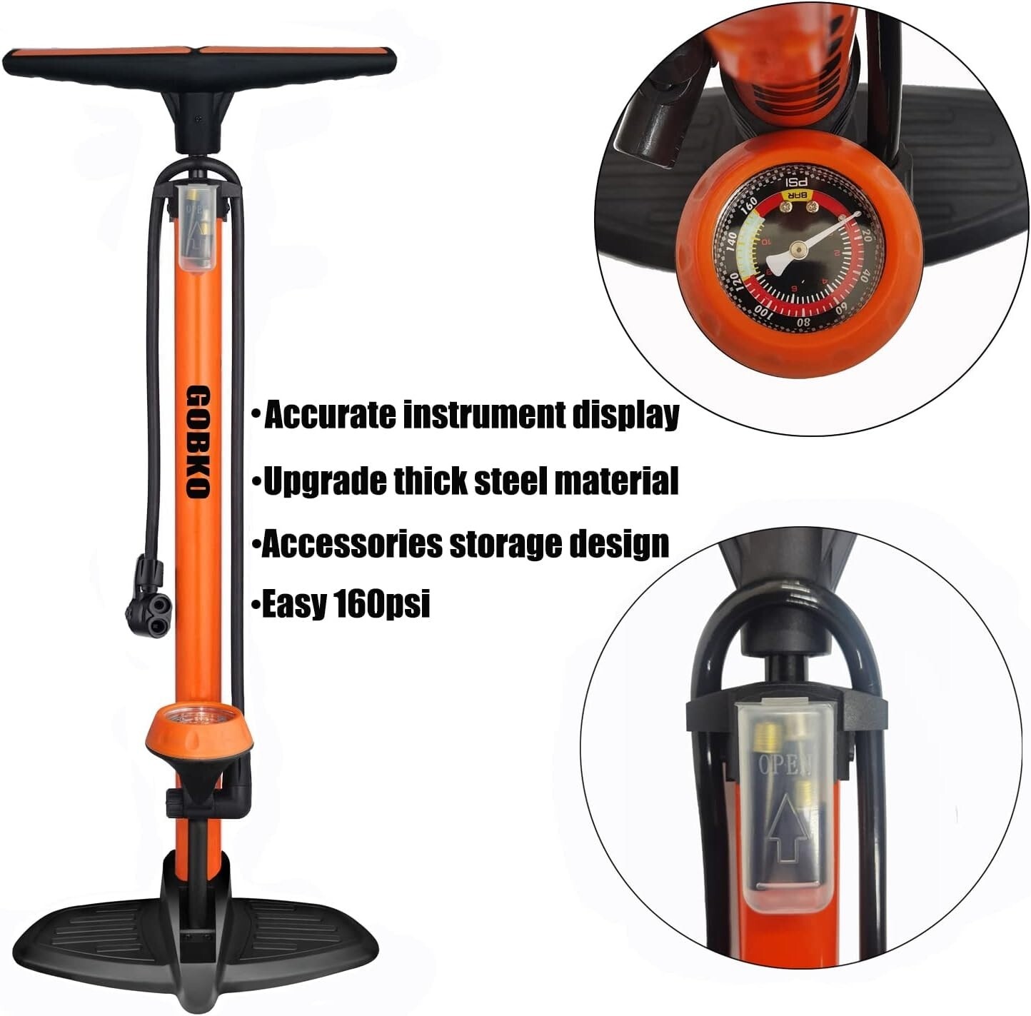 GOBKO Bike Pump, Air Bicycle Pump Inflator for Presta and Schrader Valve Tire