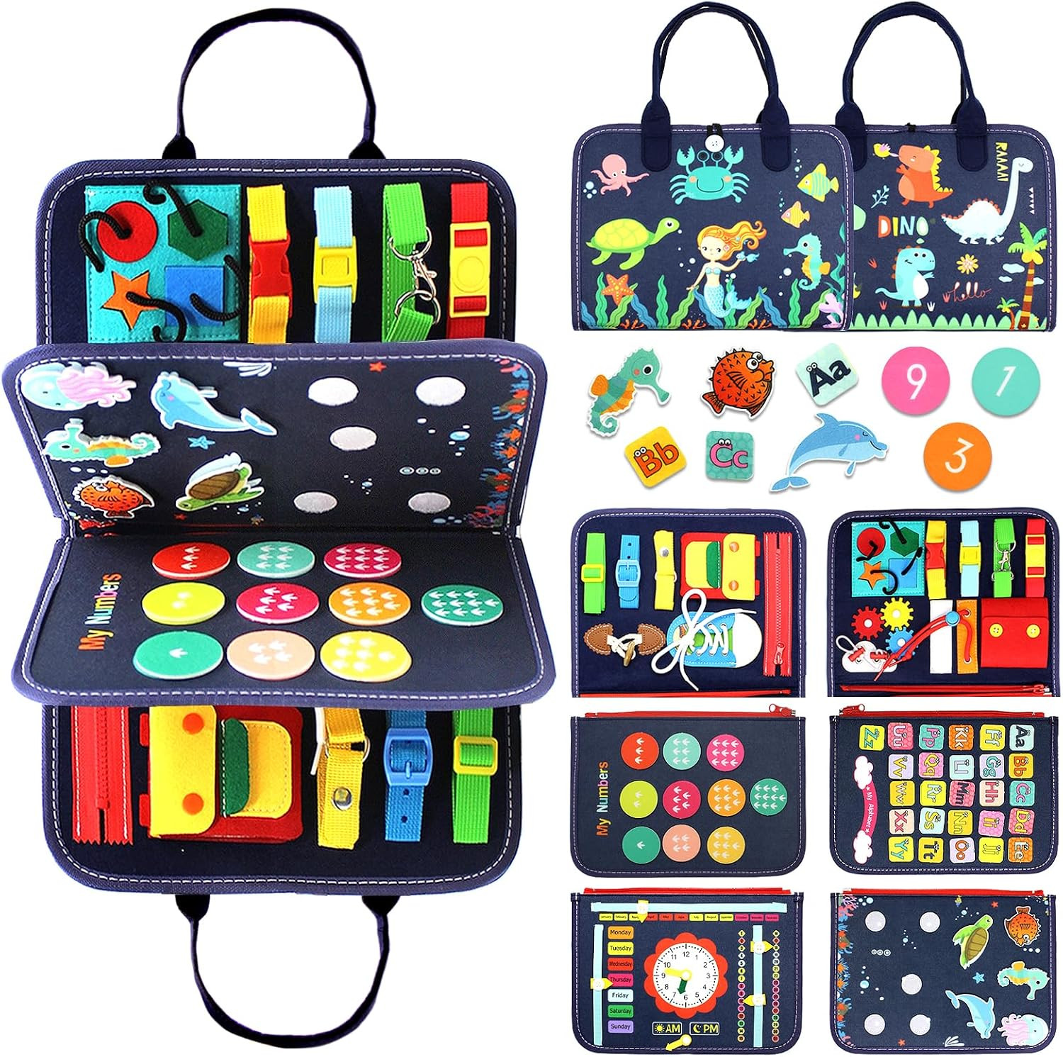 Qizfun Montessori Busy Board & Busy Book for Toddlers – Sensory & Learning Toy T