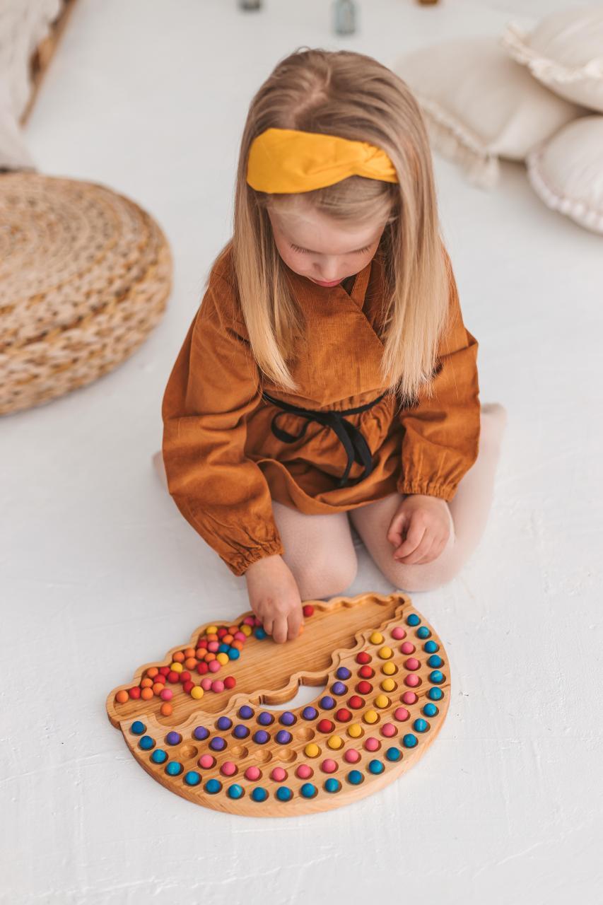 Rainbow Wooden Toy Color Sorting Educational Preschool Montessori Toys Learning