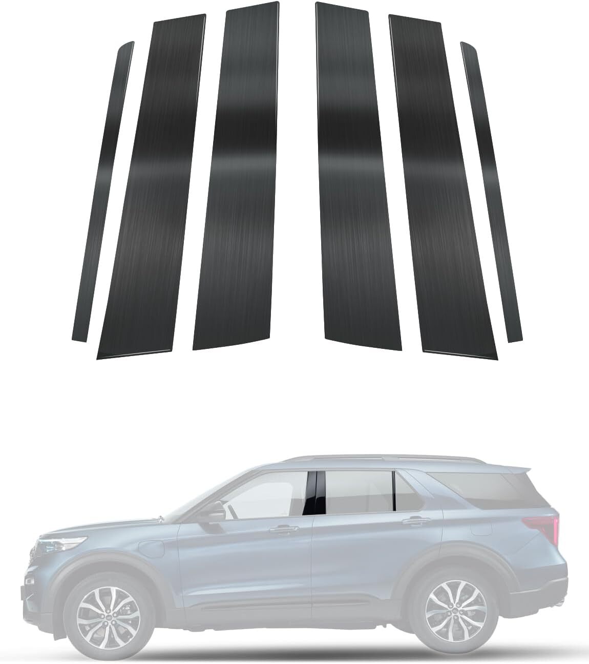 Stainless Steel Glossy Black Pillar Posts Window Center Door Molding Trim Cover