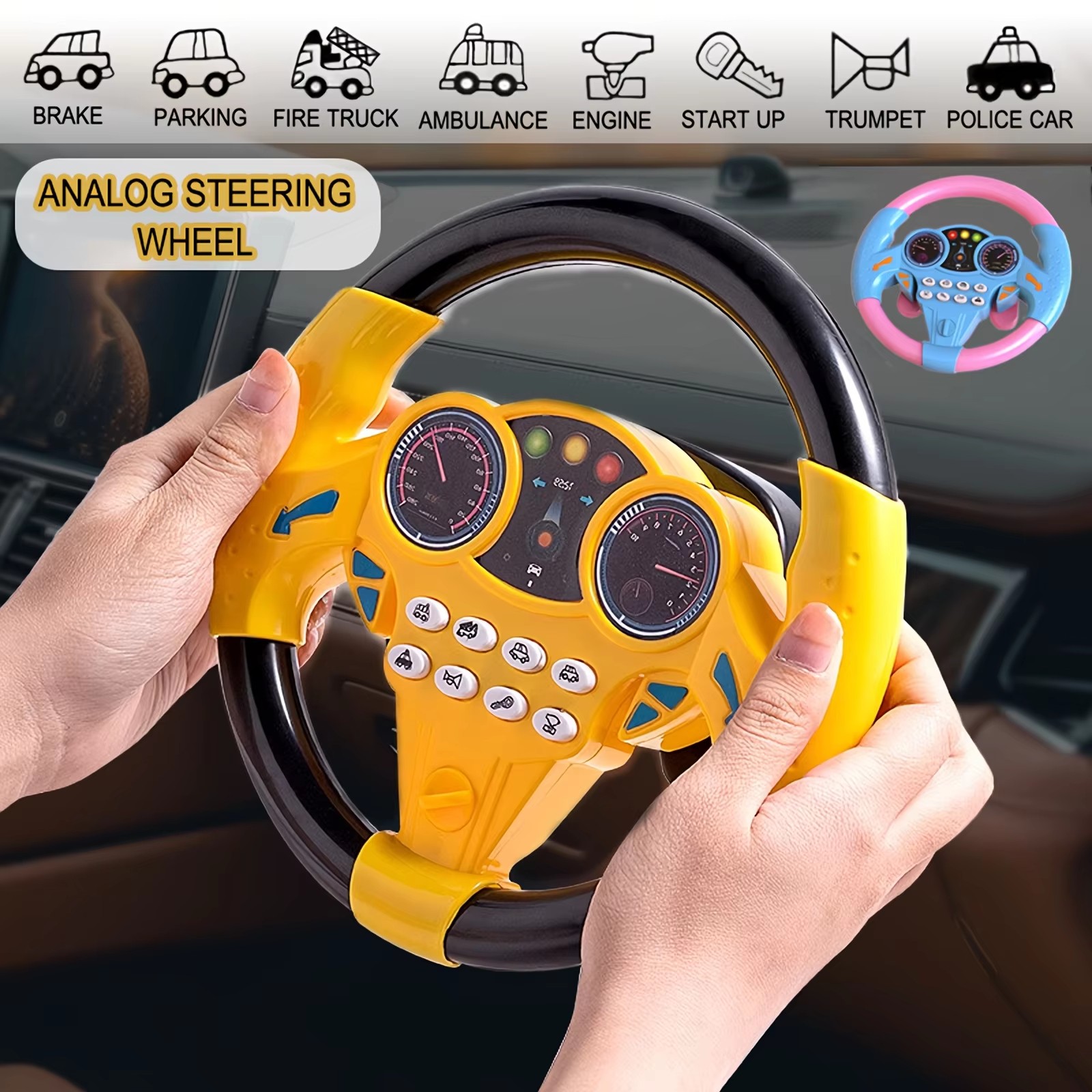 Toddler Backseat Pretend Steering Wheel Toy Suction Lights Xmas Birthday Gift