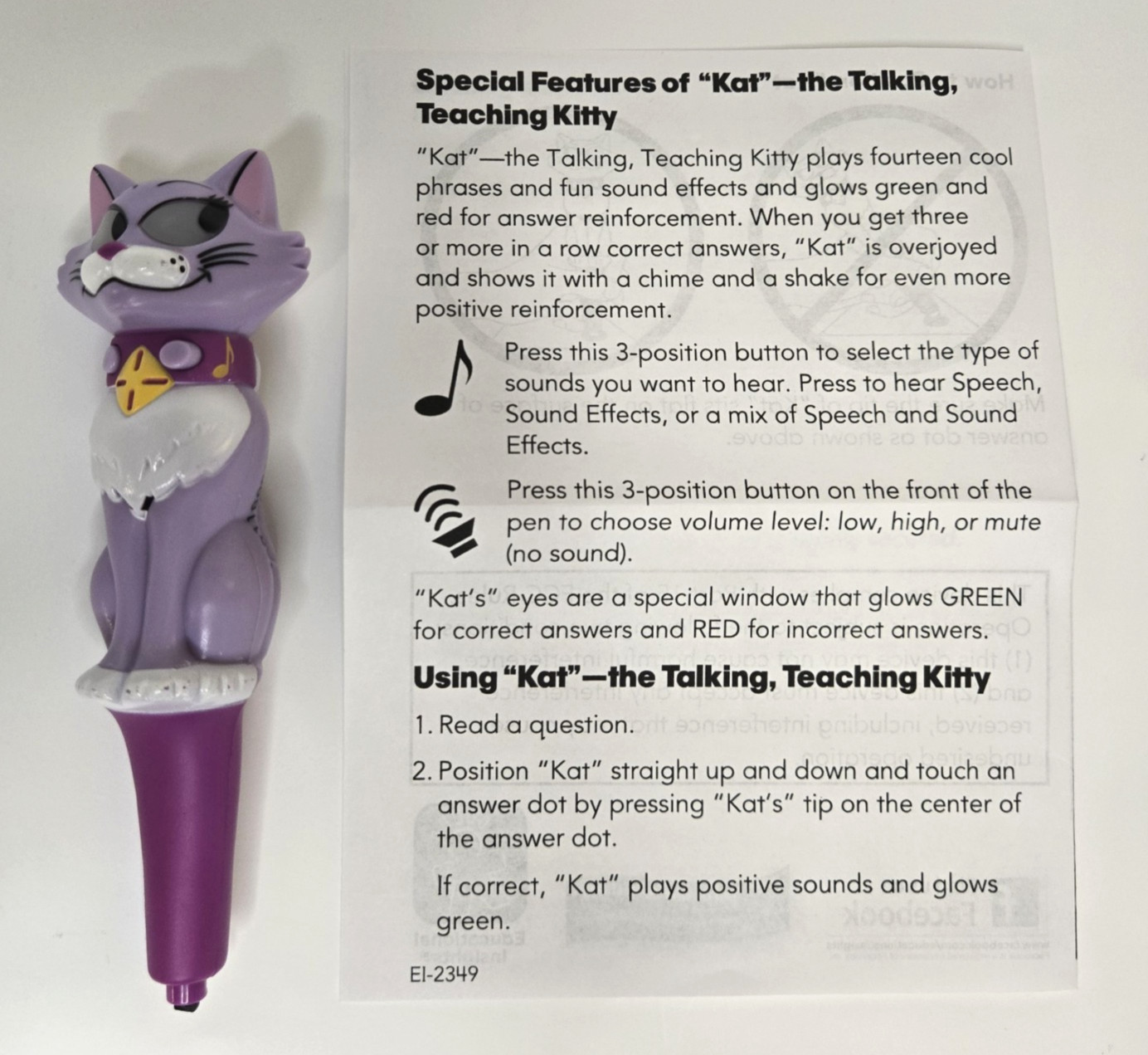 Hot Dots Jr. Beginning Phonics 36 Double-Sided Cards w/Purple Cat (Kat) Pen