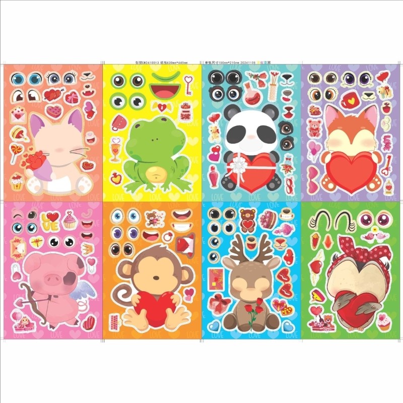 16x Cartoon Animal Theme Face Stickers DIY Puzzle Kids Boys Girls Gifts