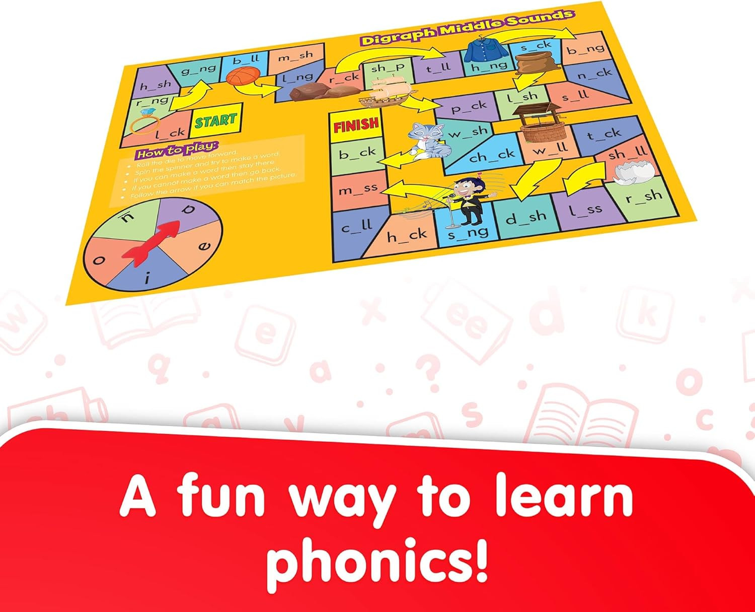 Phonics Board Games Set, 6 Counters, Ages 4-5, Language Skills, Pre K-K, Medium