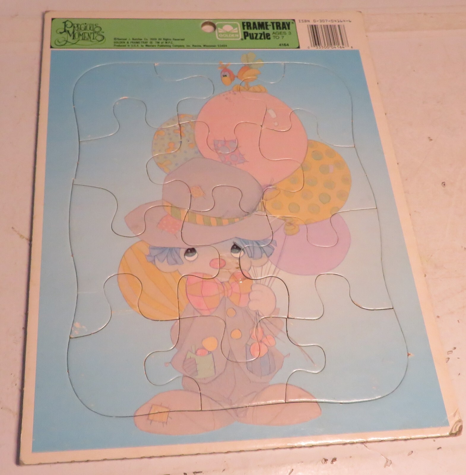 Vintage 1989 Precious Moments Childs 12 Piece Cardboard Puzzle Golden Frame Tray