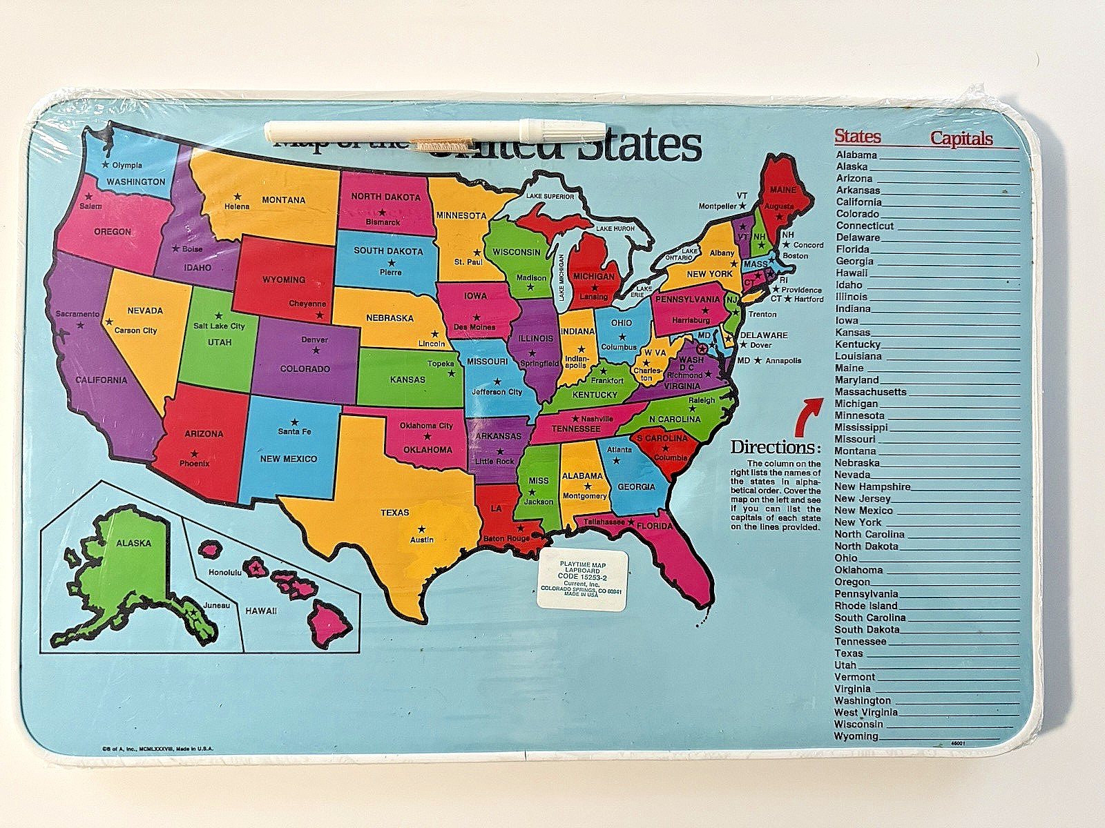VINTAGE Write and Wipe Map USA and Capitals Plus Games RARE 1980’s School FUN