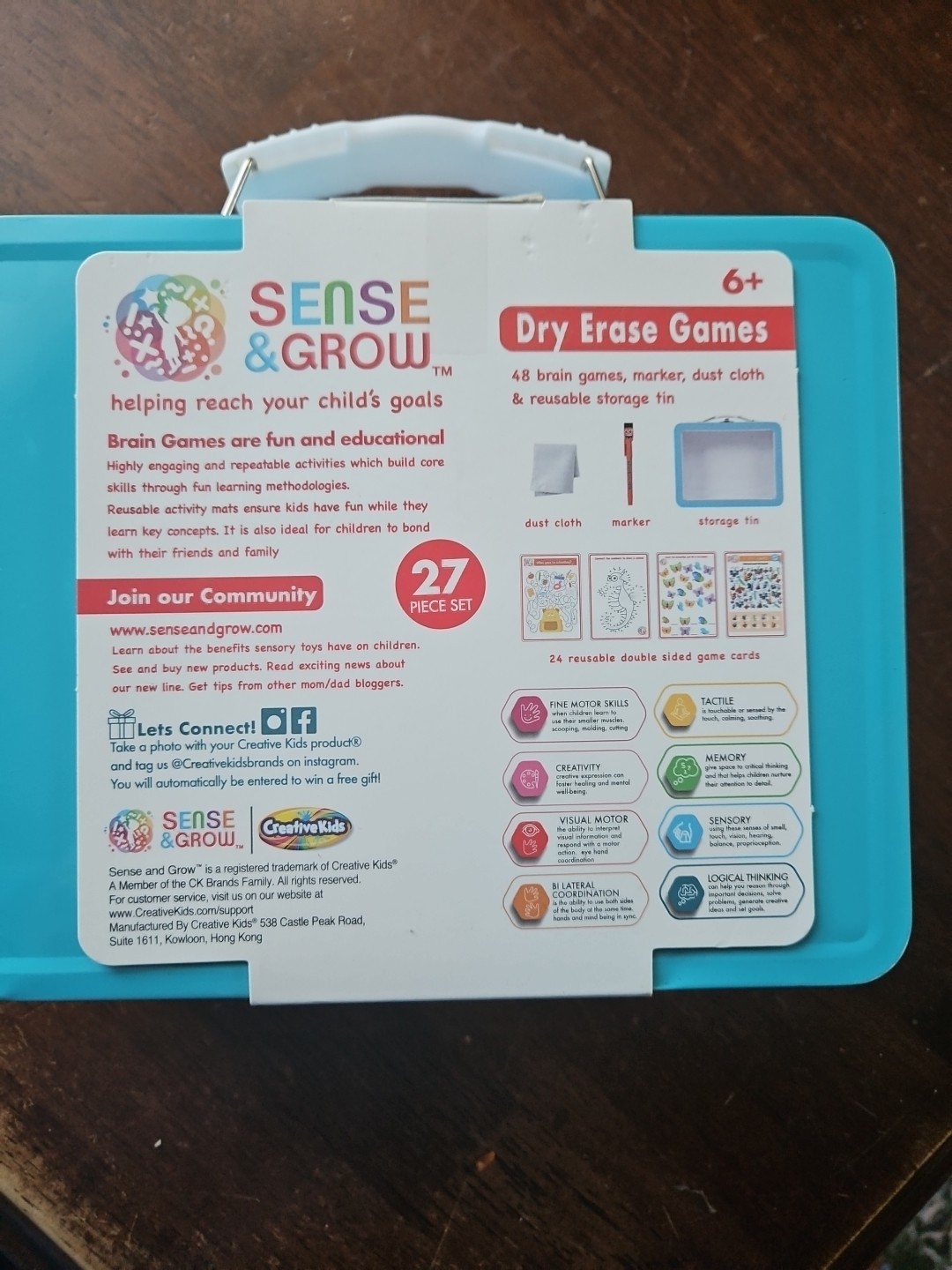 Sense & Grow Brain Teasers Games Carry Tin 27 Piece Set Dry Erase Toy Ages 6+