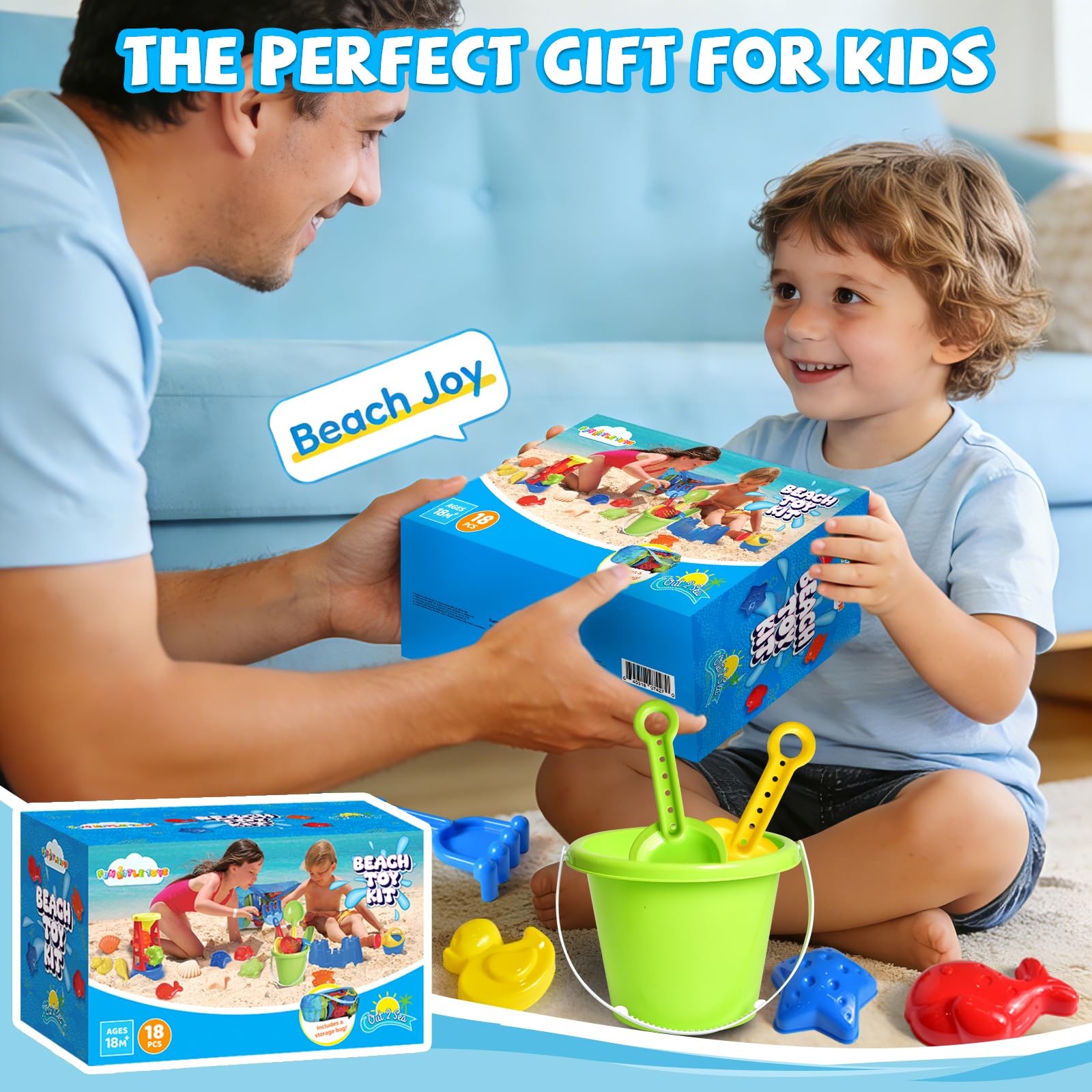 Beach Toys, 19 Piece Sand Toys Set Kids Sandbox Medium, Multicolor