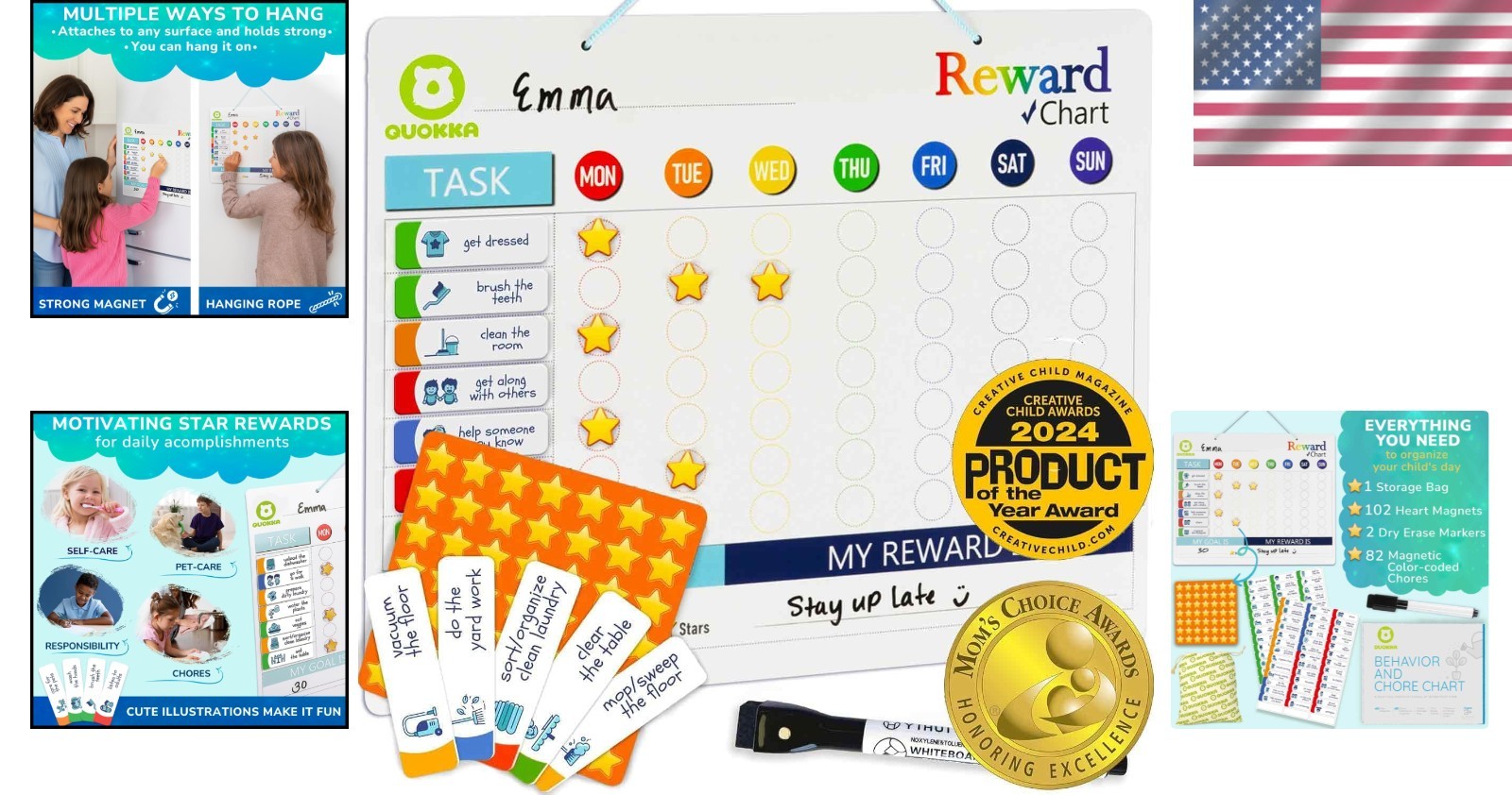 Durable Magnetic Behavior Chart for Kids – Includes 84 Chore Magnets & Marker