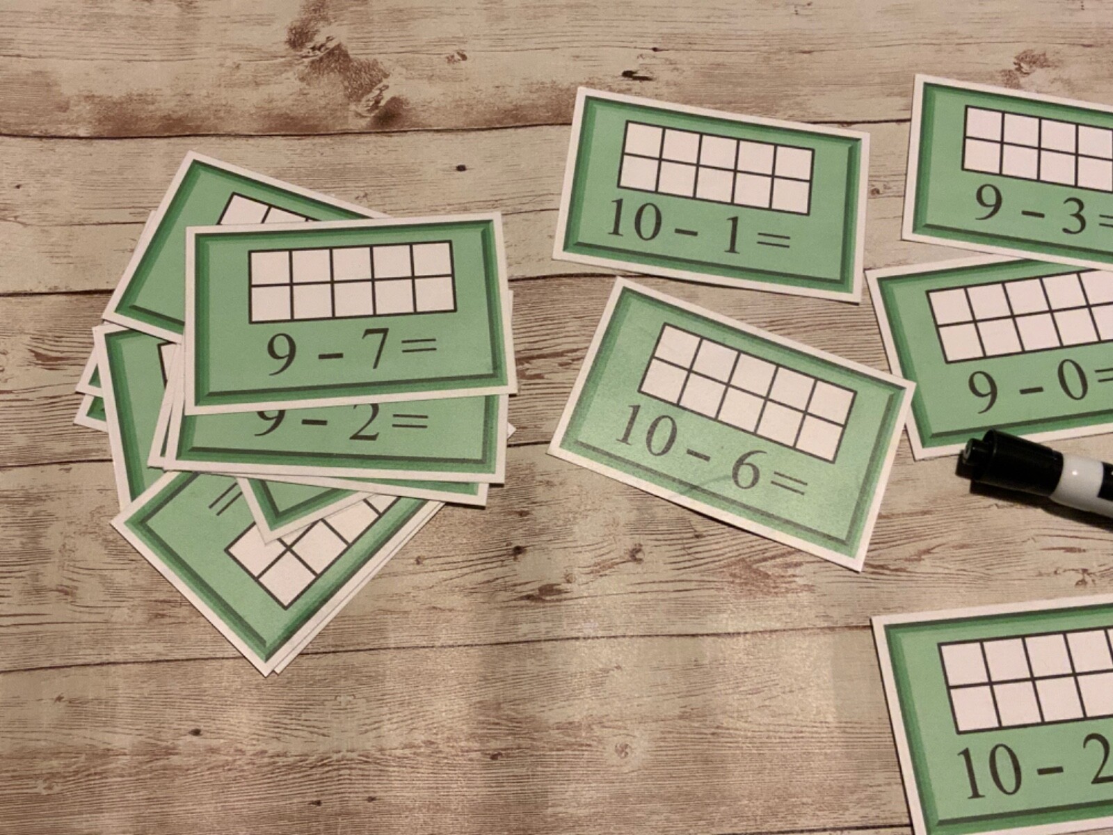 Subtraction Facts Ten Frame Cards – 56 Dry Erase Laminated Card – Kindergarten